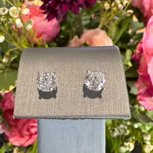 Diamond Stud Earrings in 14K White Gold 2.00 Total Carats Natural