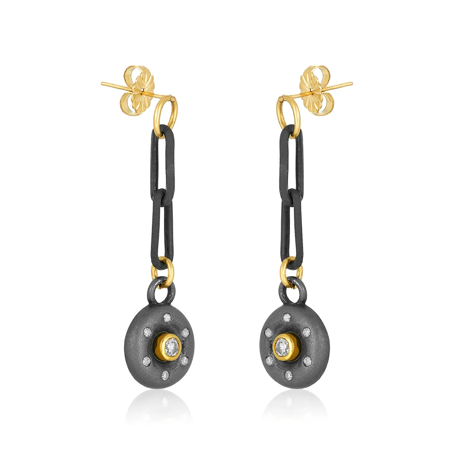 Diamond Target Silver Link Earrings