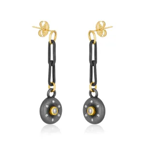 Diamond Target Silver Link Earrings