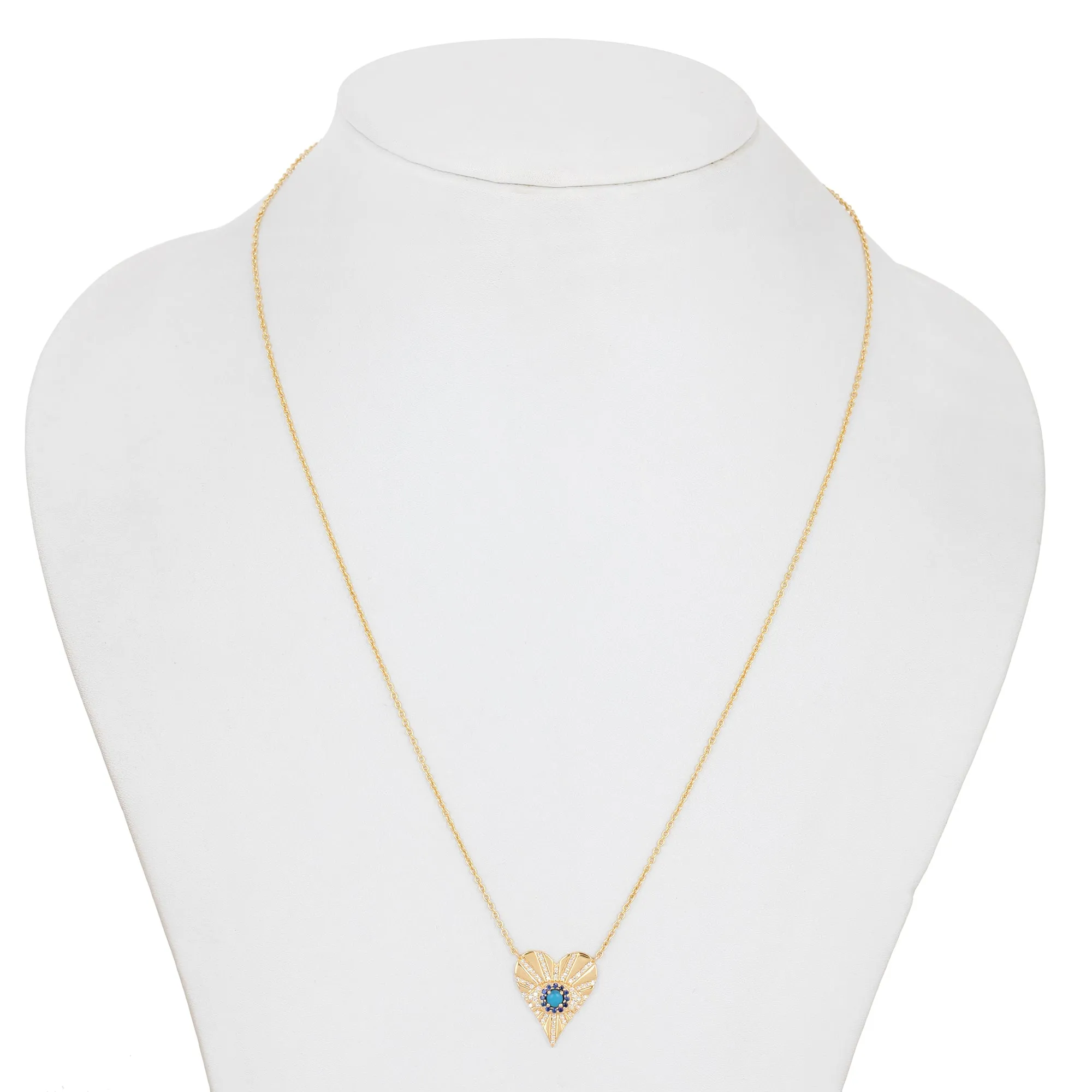 Diamond Turquoise and Blue Sapphire Heart Necklace