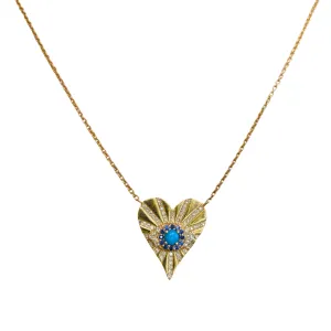 Diamond Turquoise and Blue Sapphire Heart Necklace