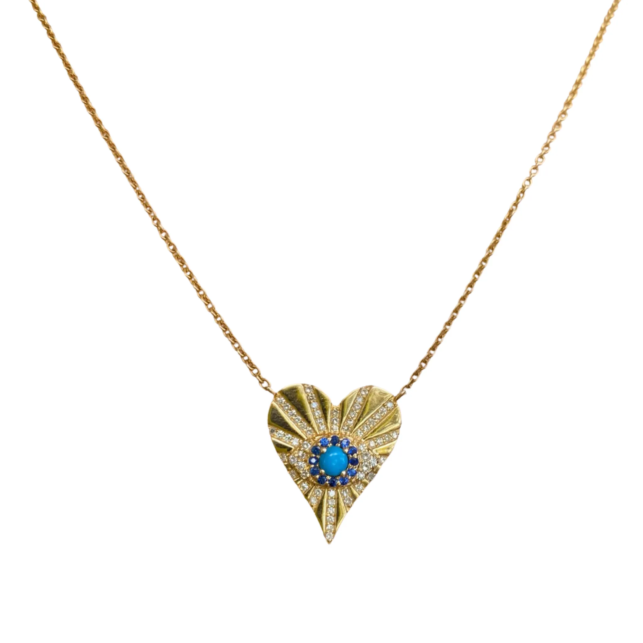 Diamond Turquoise and Blue Sapphire Heart Necklace