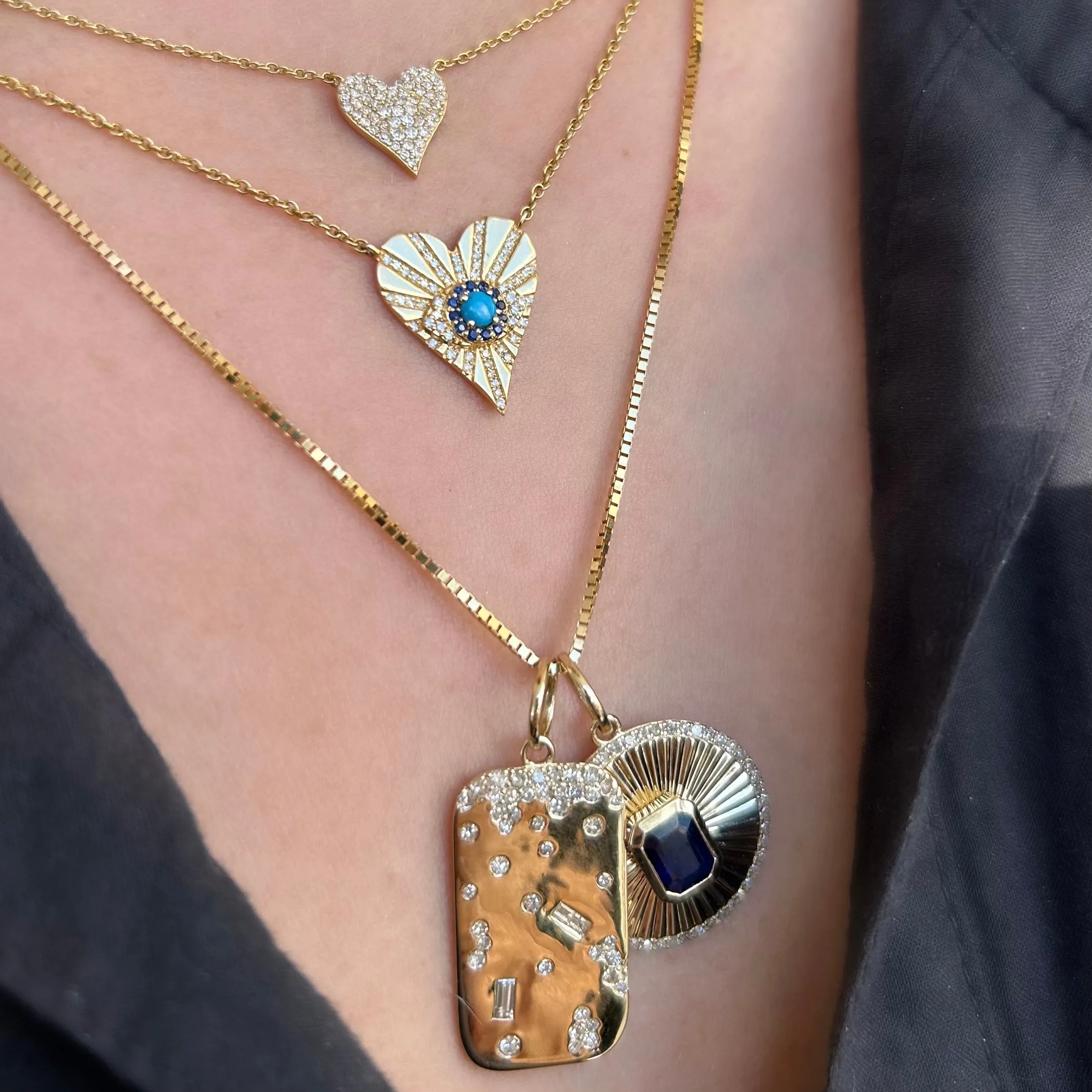 Diamond Turquoise and Blue Sapphire Heart Necklace