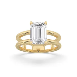 Double Band Emerald Cut Solitaire Ring