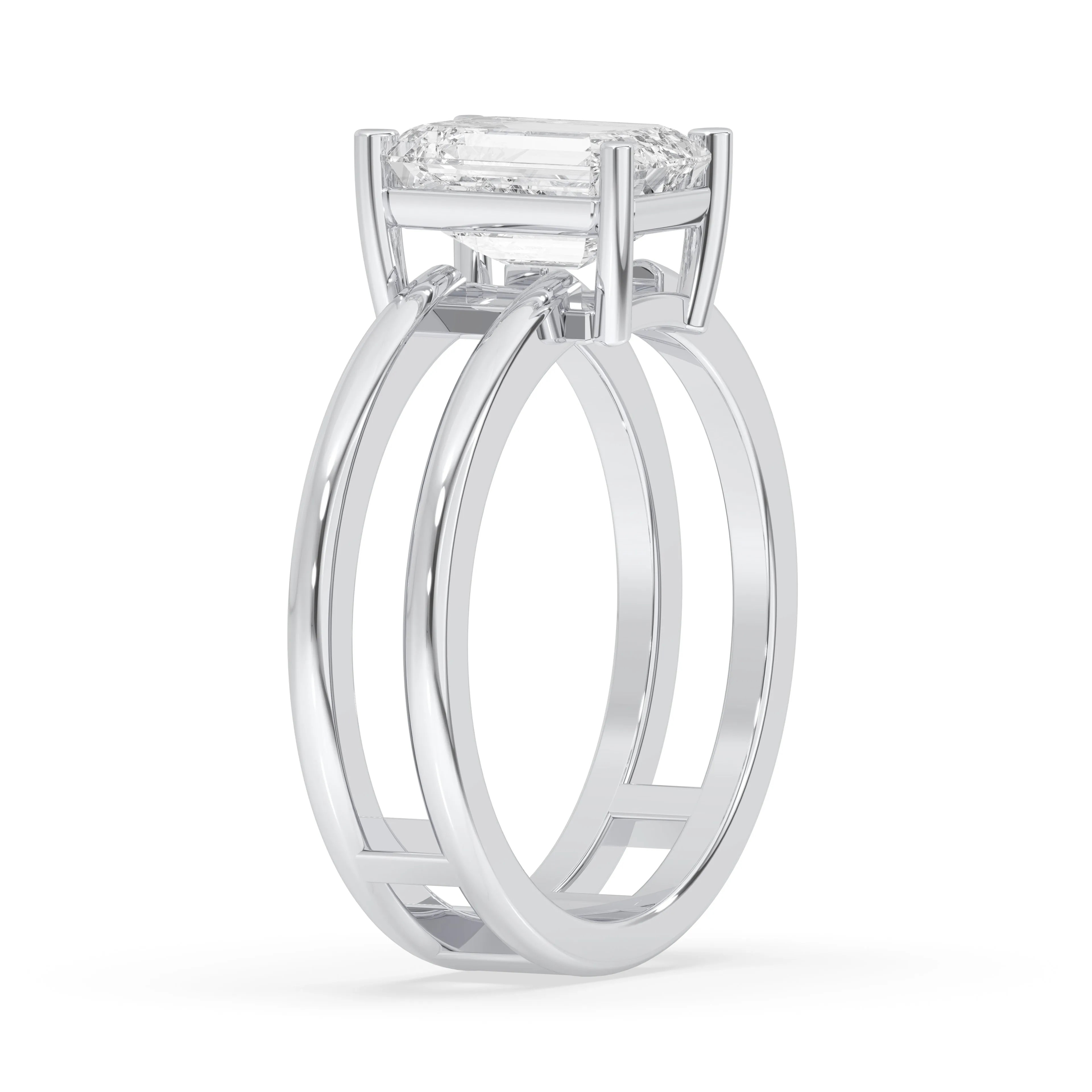 Double Band Emerald Cut Solitaire Ring