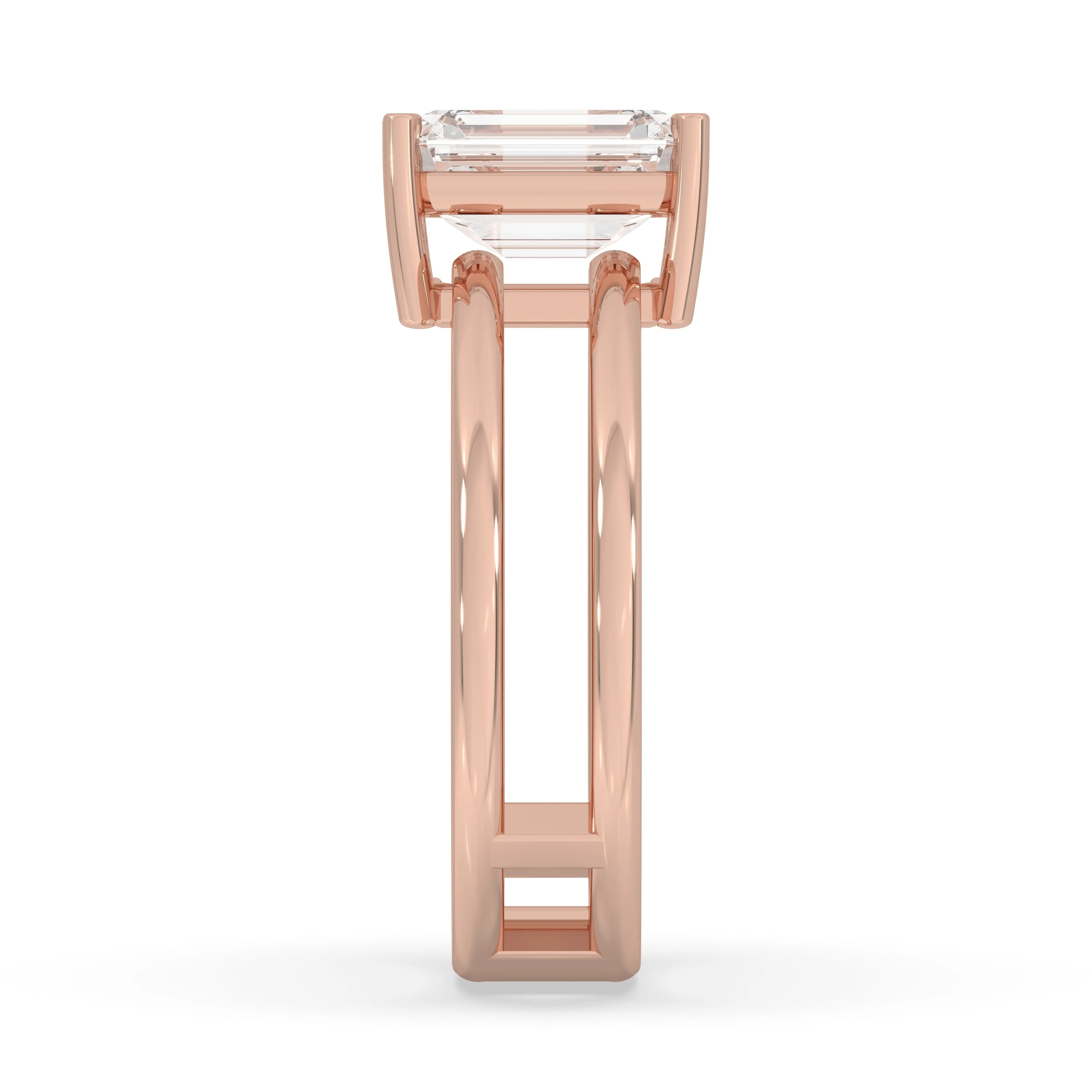 Double Band Emerald Cut Solitaire Ring