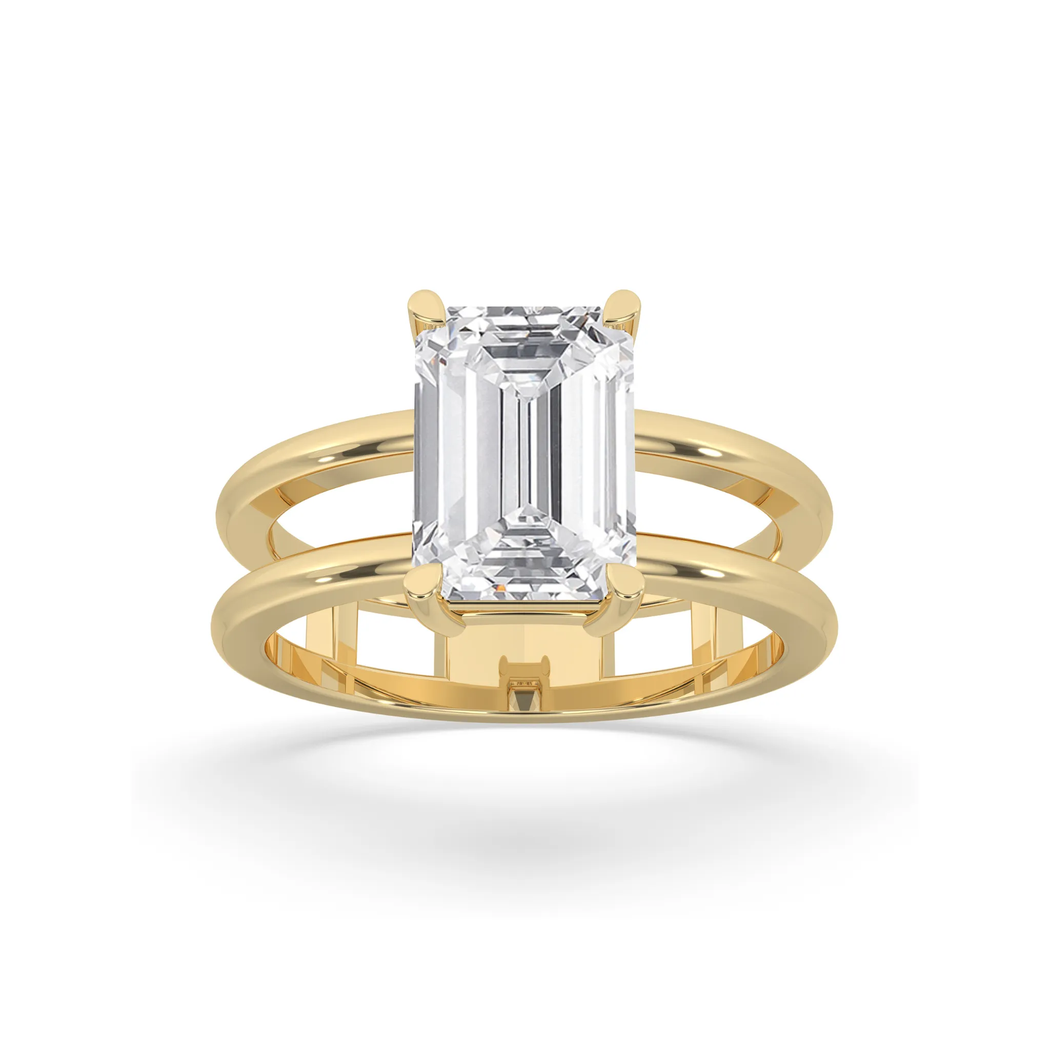 Double Band Emerald Cut Solitaire Ring
