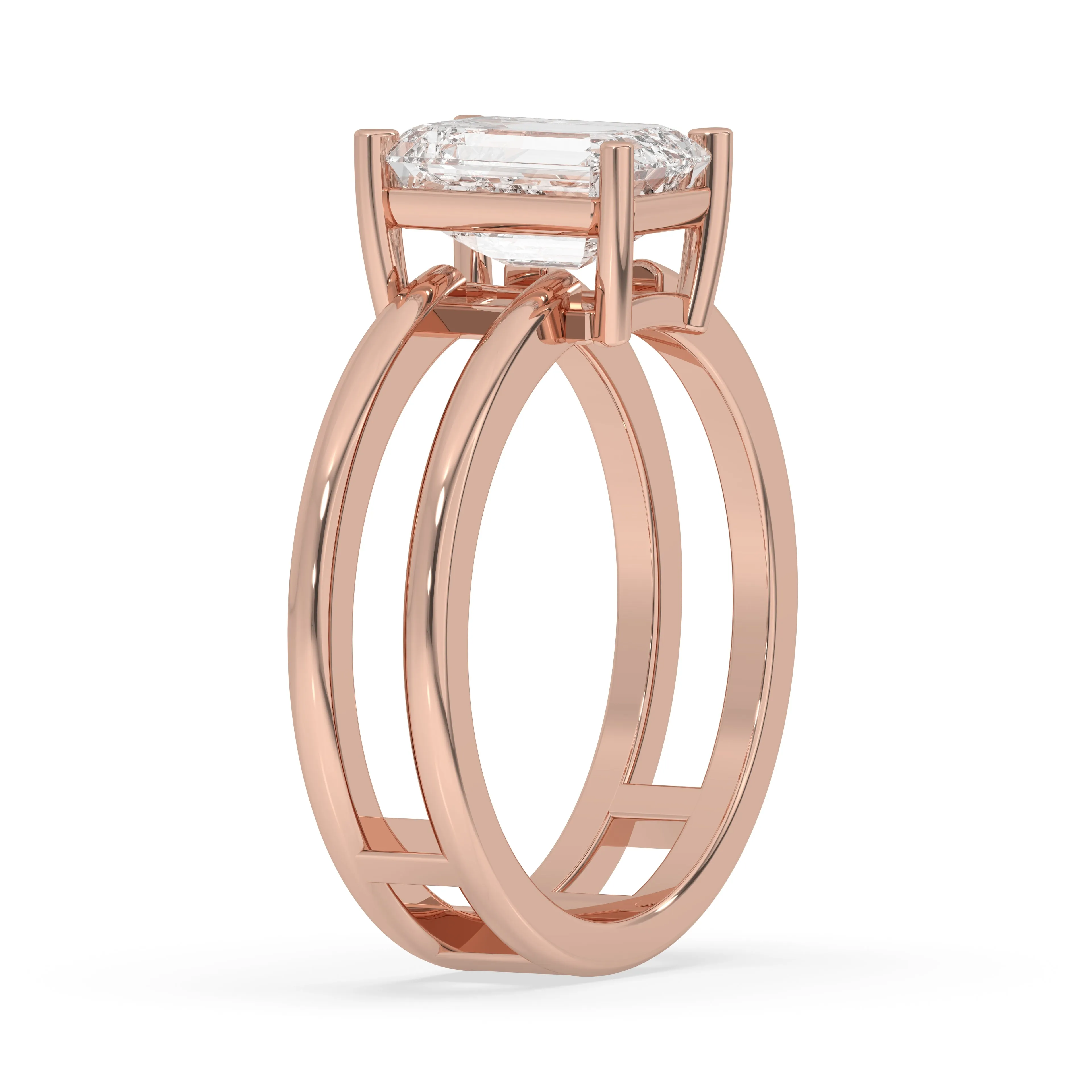 Double Band Emerald Cut Solitaire Ring