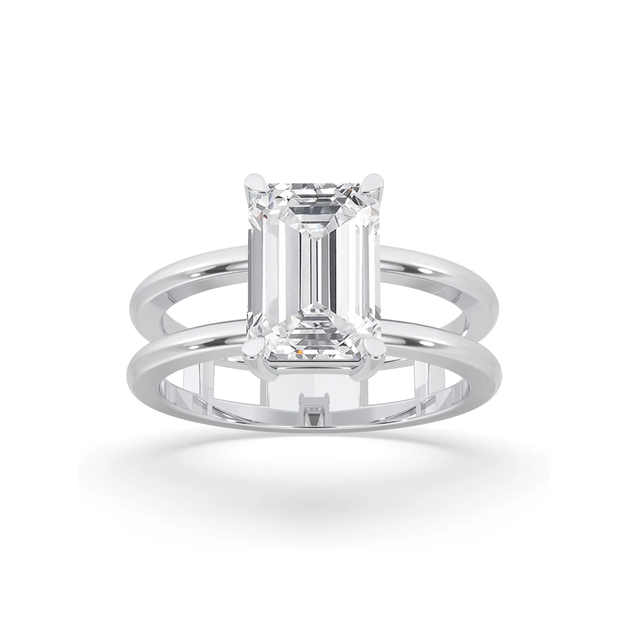Double Band Emerald Cut Solitaire Ring