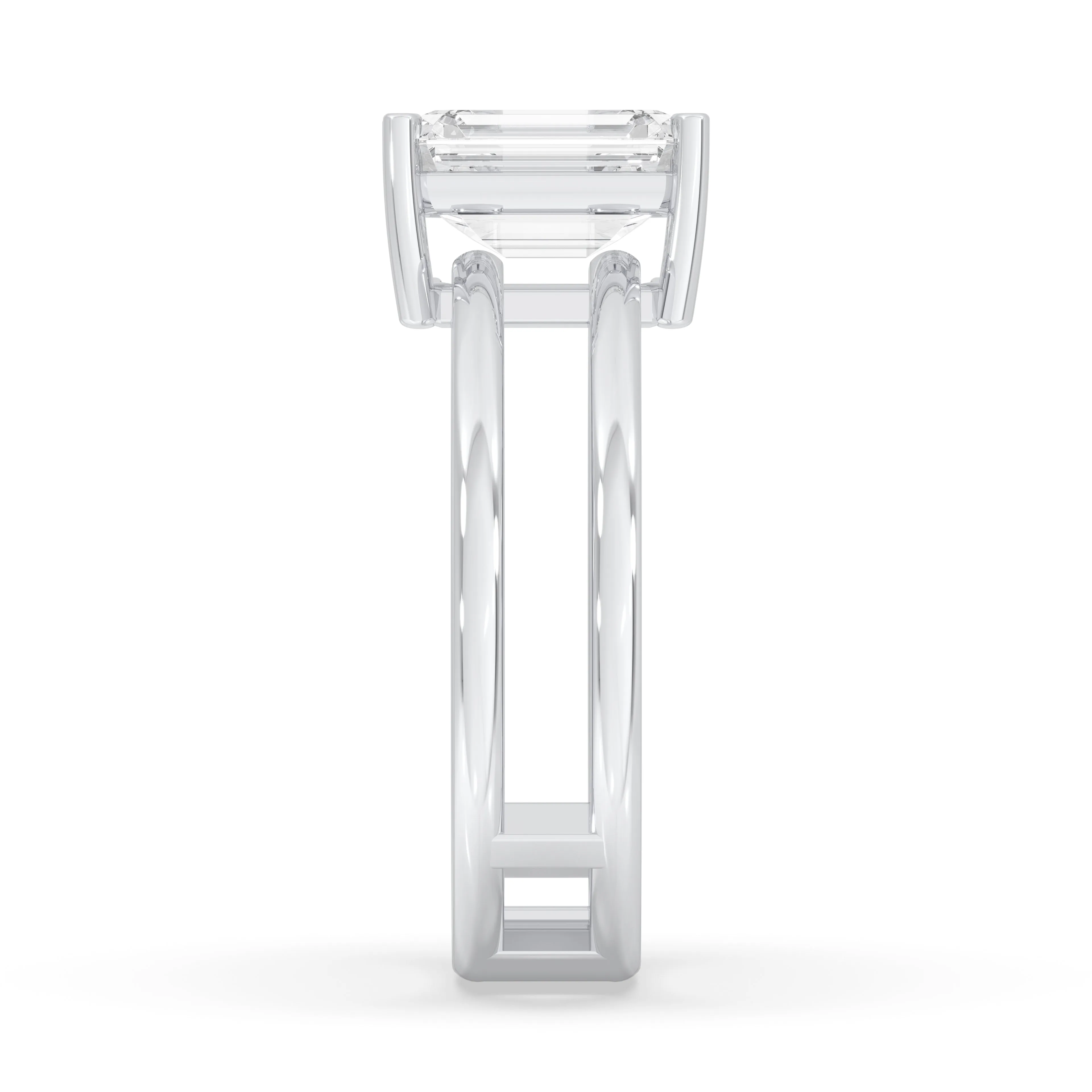 Double Band Emerald Cut Solitaire Ring