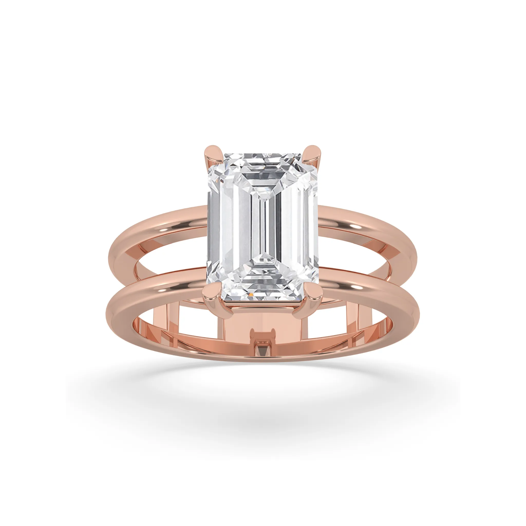 Double Band Emerald Cut Solitaire Ring