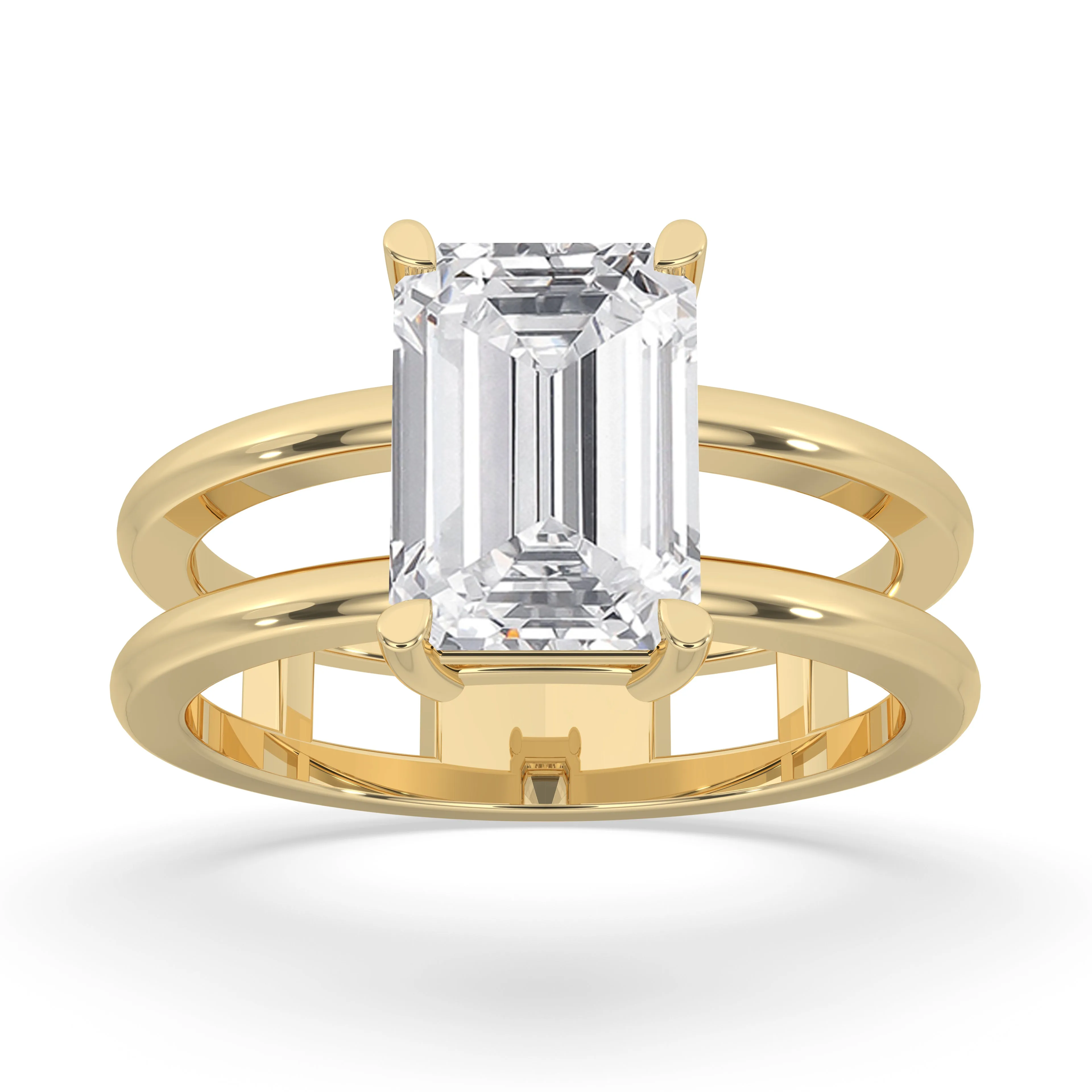 Double Band Emerald Cut Solitaire Ring
