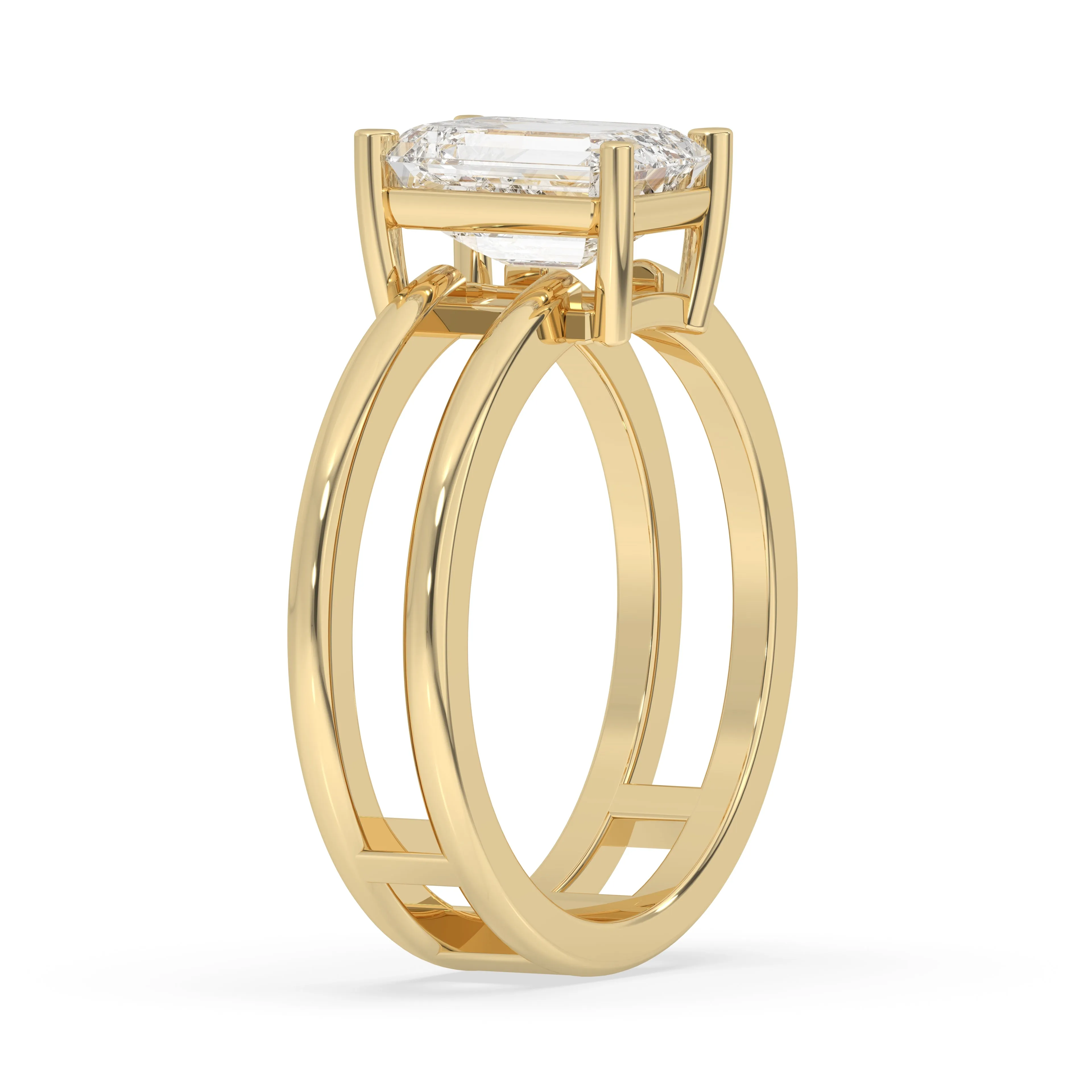 Double Band Emerald Cut Solitaire Ring