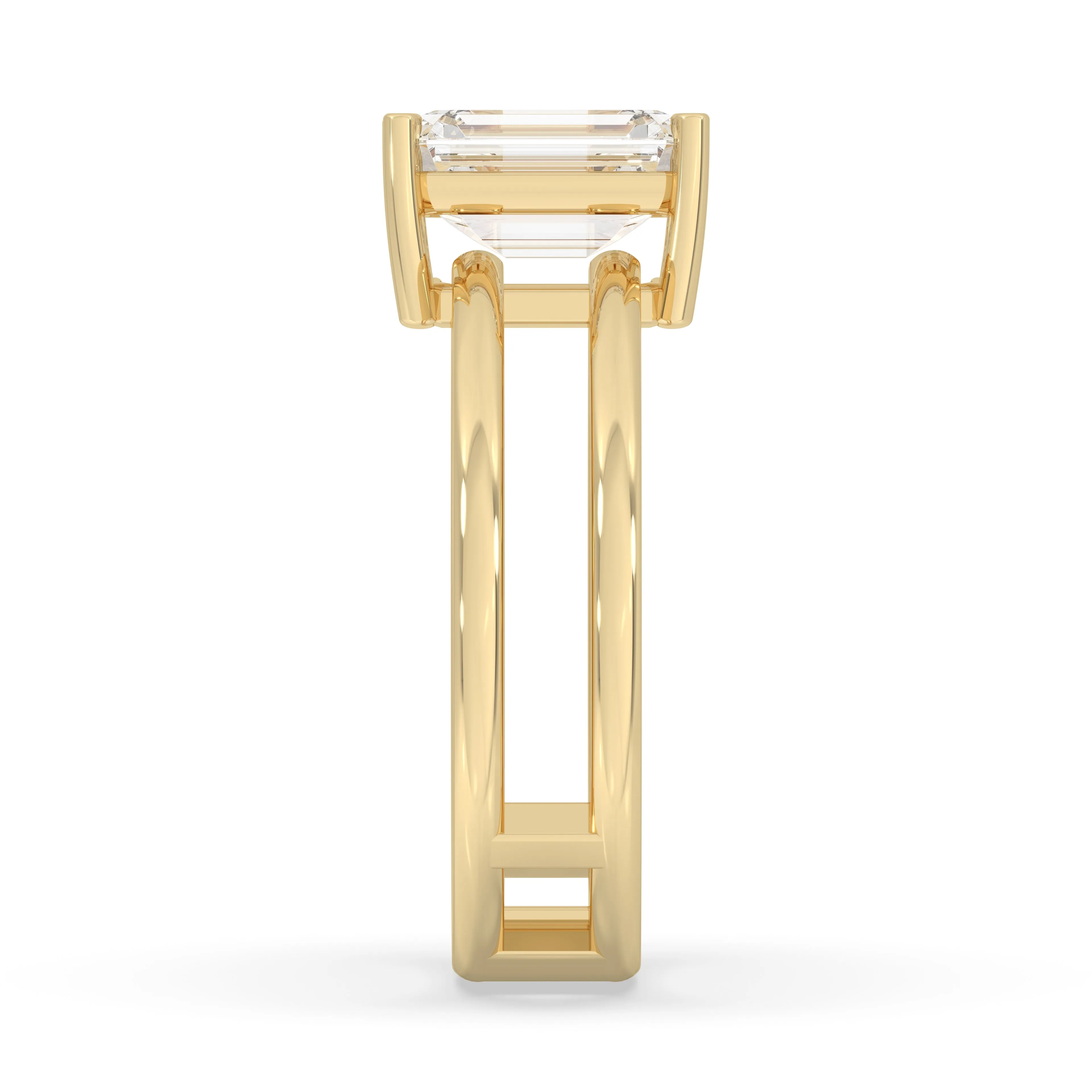 Double Band Emerald Cut Solitaire Ring