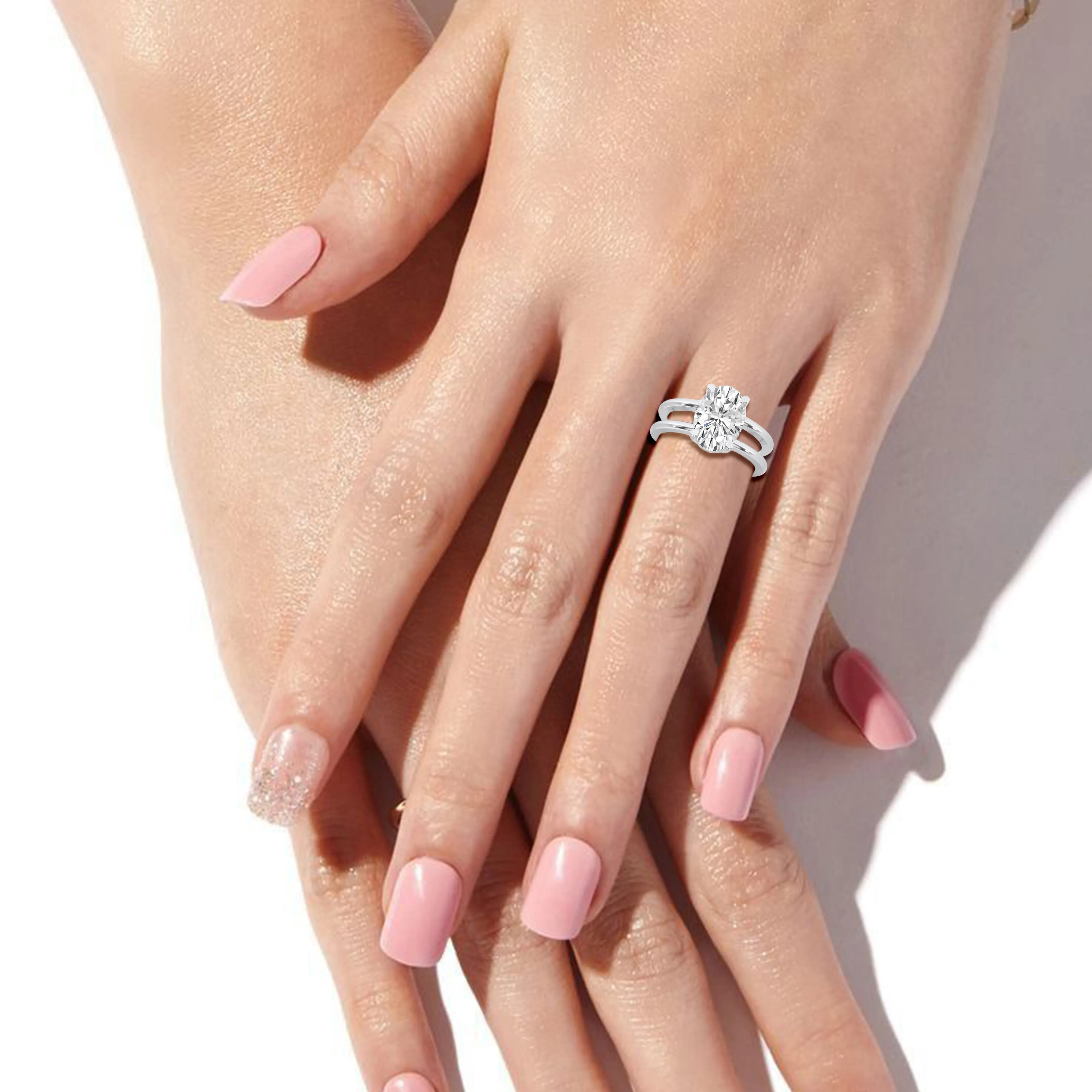 Double Band Oval Solitaire Ring