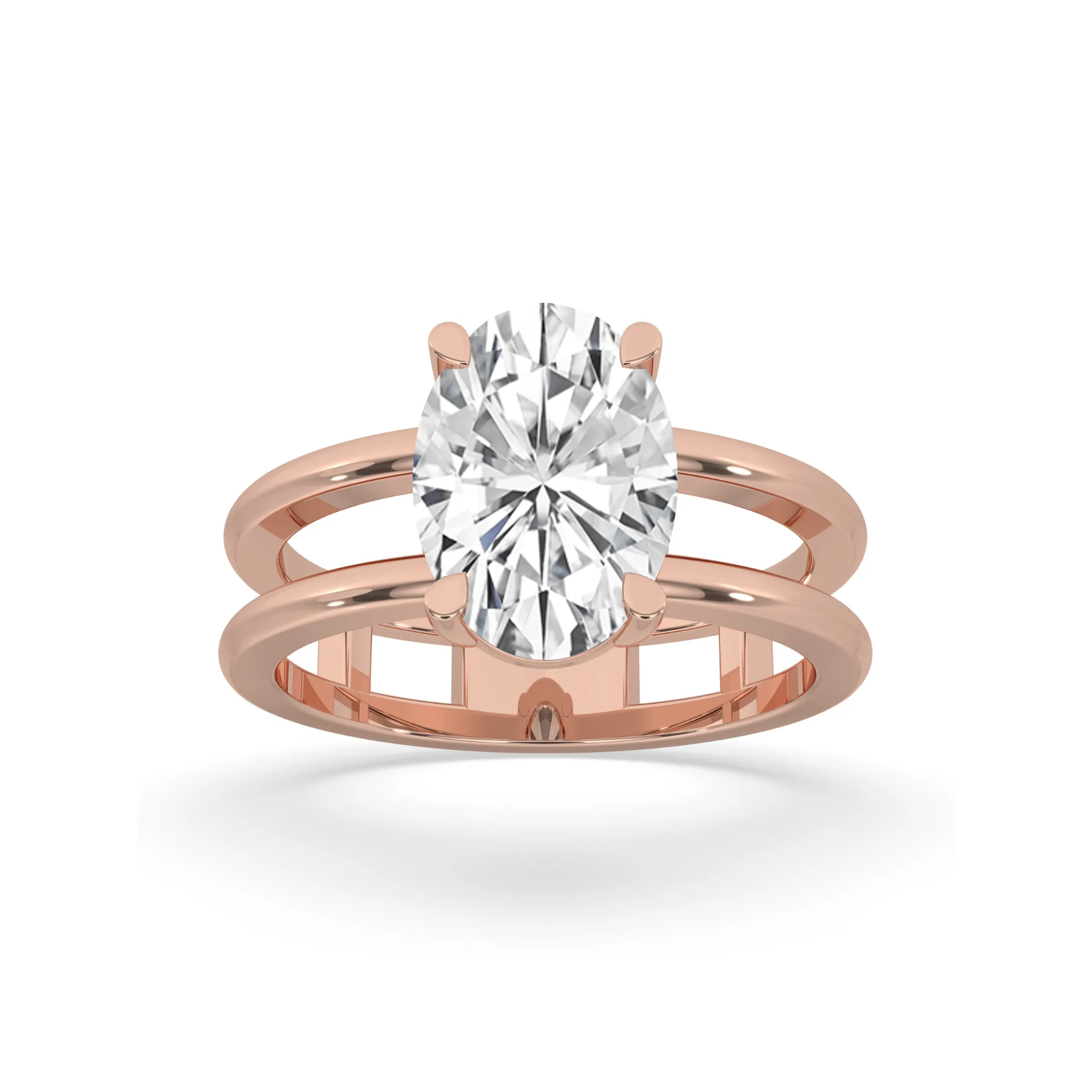 Double Band Oval Solitaire Ring