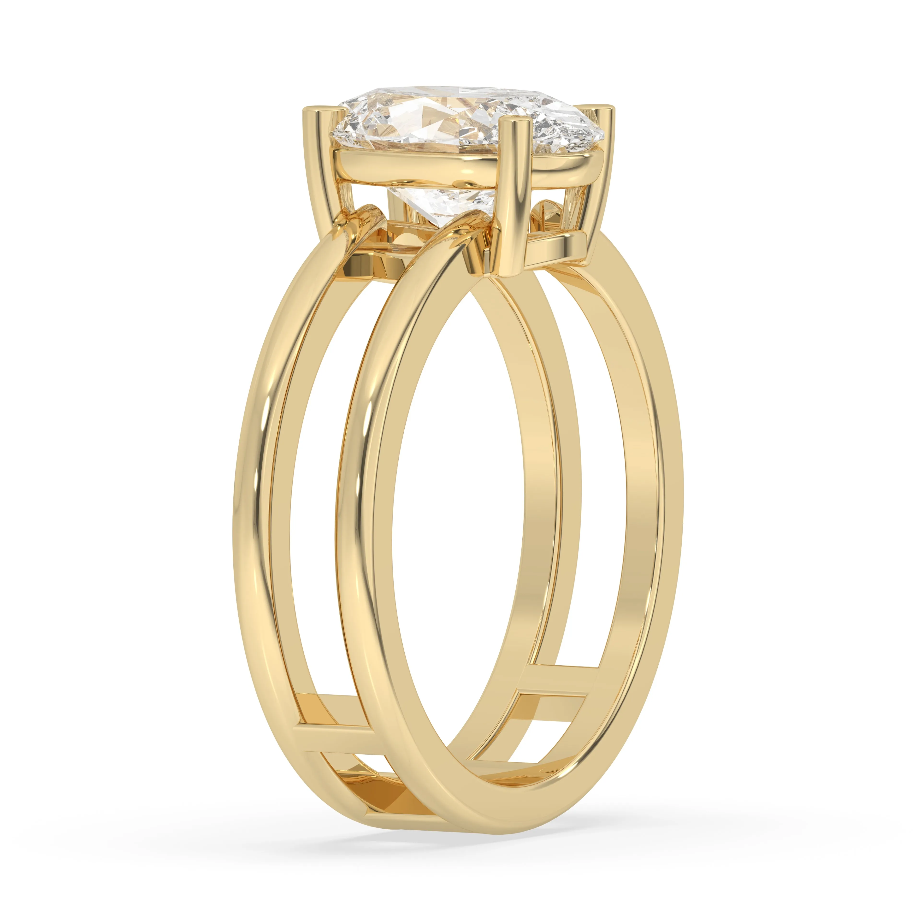 Double Band Oval Solitaire Ring