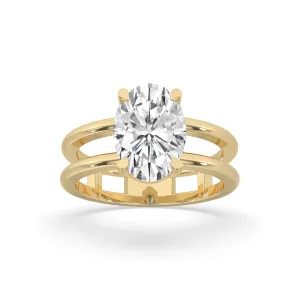 Double Band Oval Solitaire Ring