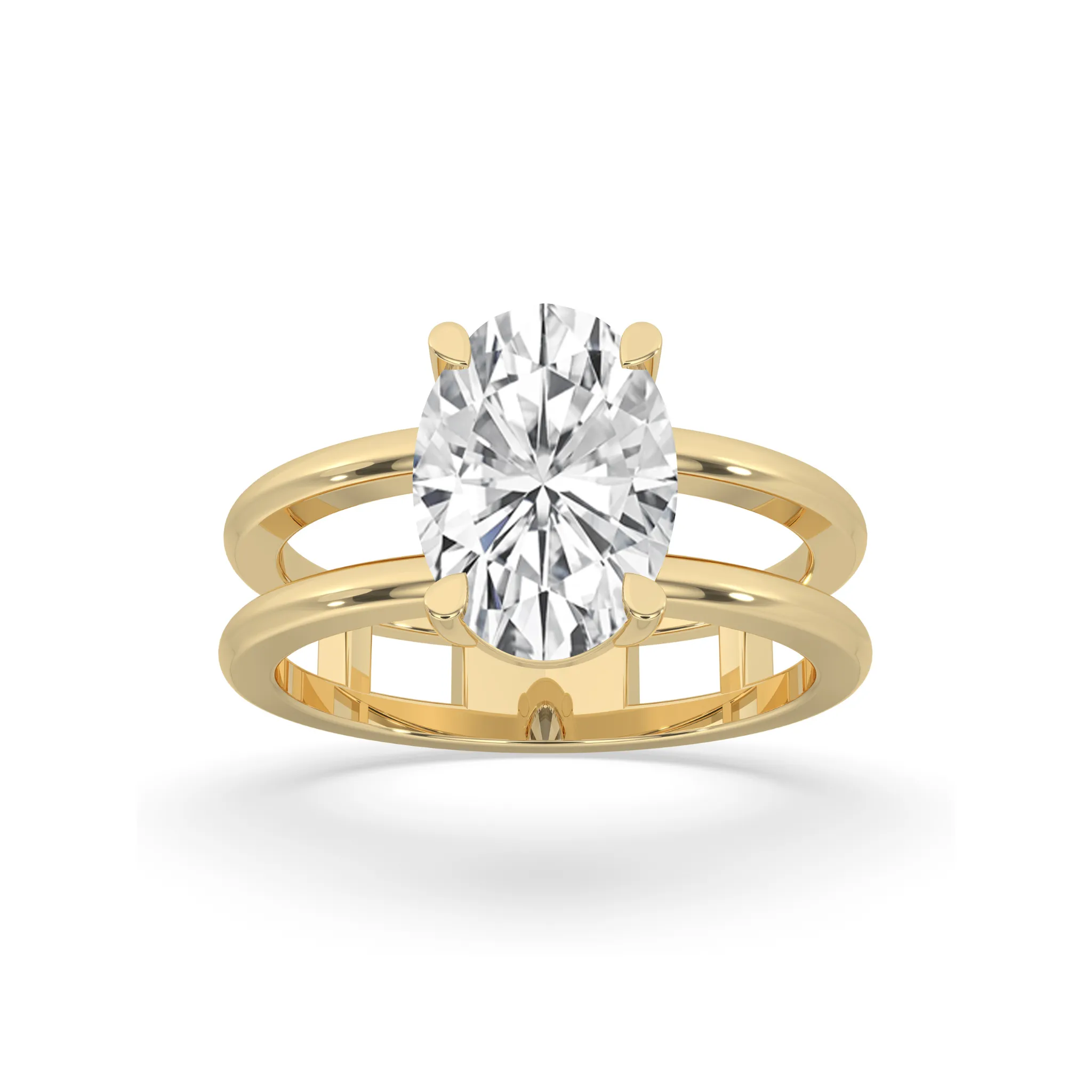Double Band Oval Solitaire Ring