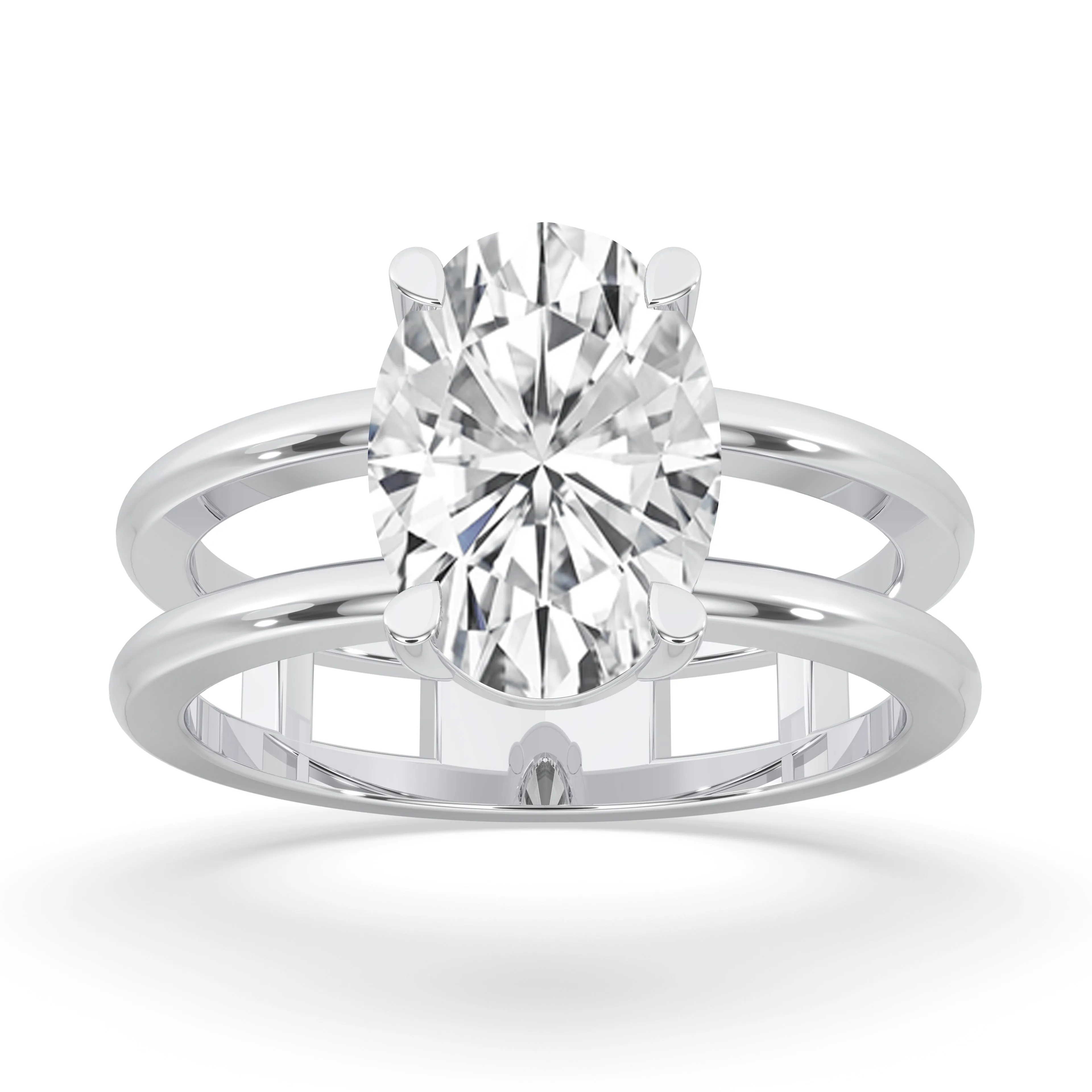 Double Band Oval Solitaire Ring