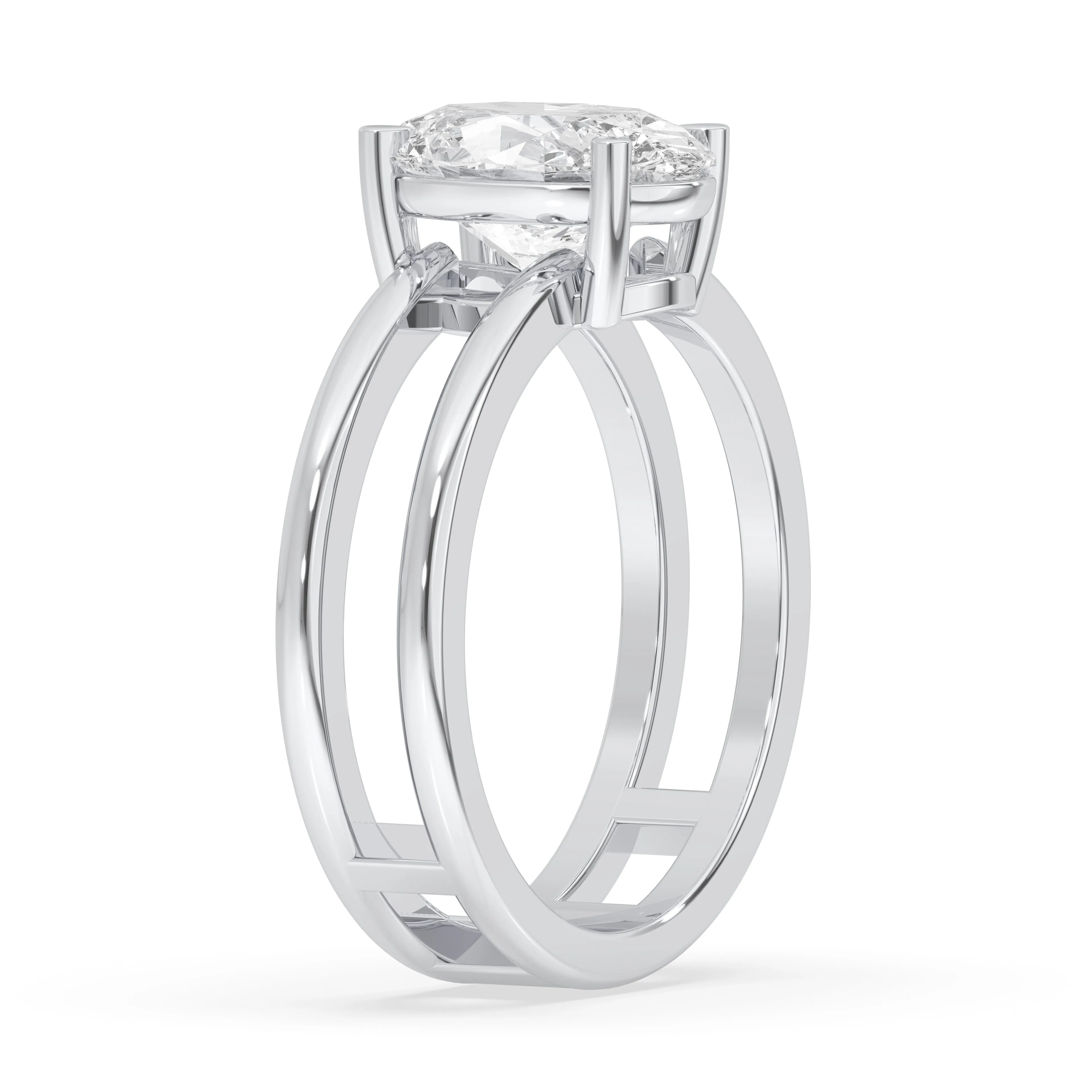 Double Band Oval Solitaire Ring