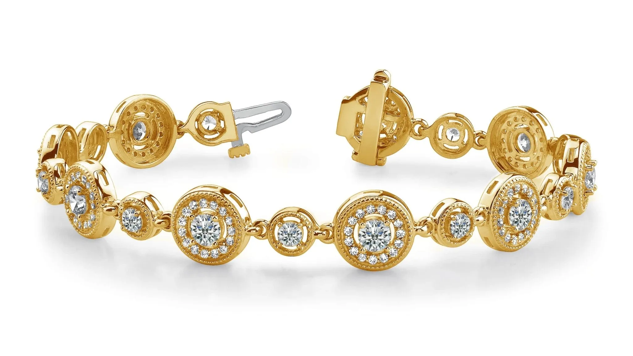 Double Diamond Circle Link Diamond Bracelet with 2.99 ct.(finished) 1.2mm, 2.5mm, 3.5mm