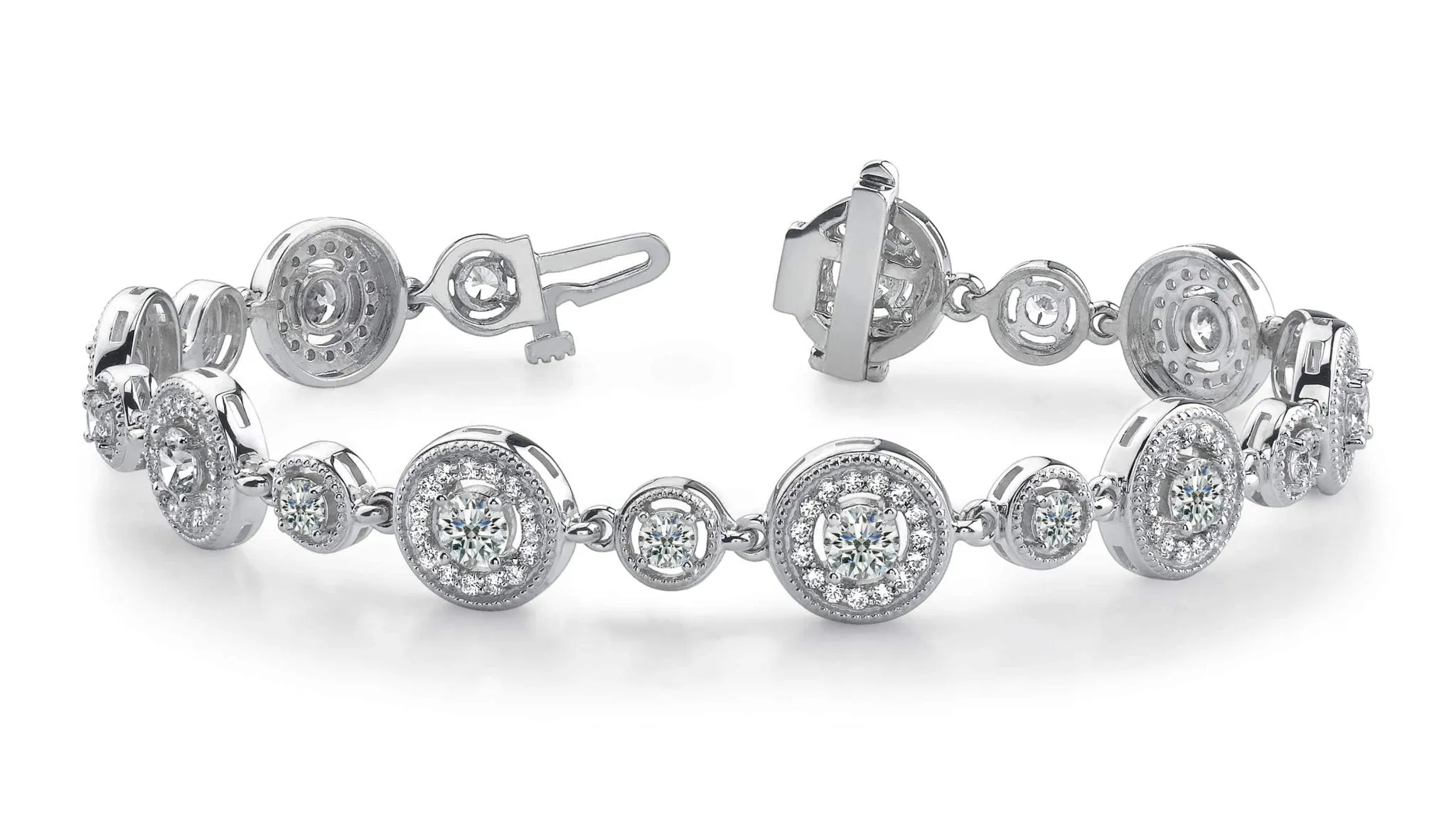 Double Diamond Circle Link Diamond Bracelet with 2.99 ct.(finished) 1.2mm, 2.5mm, 3.5mm