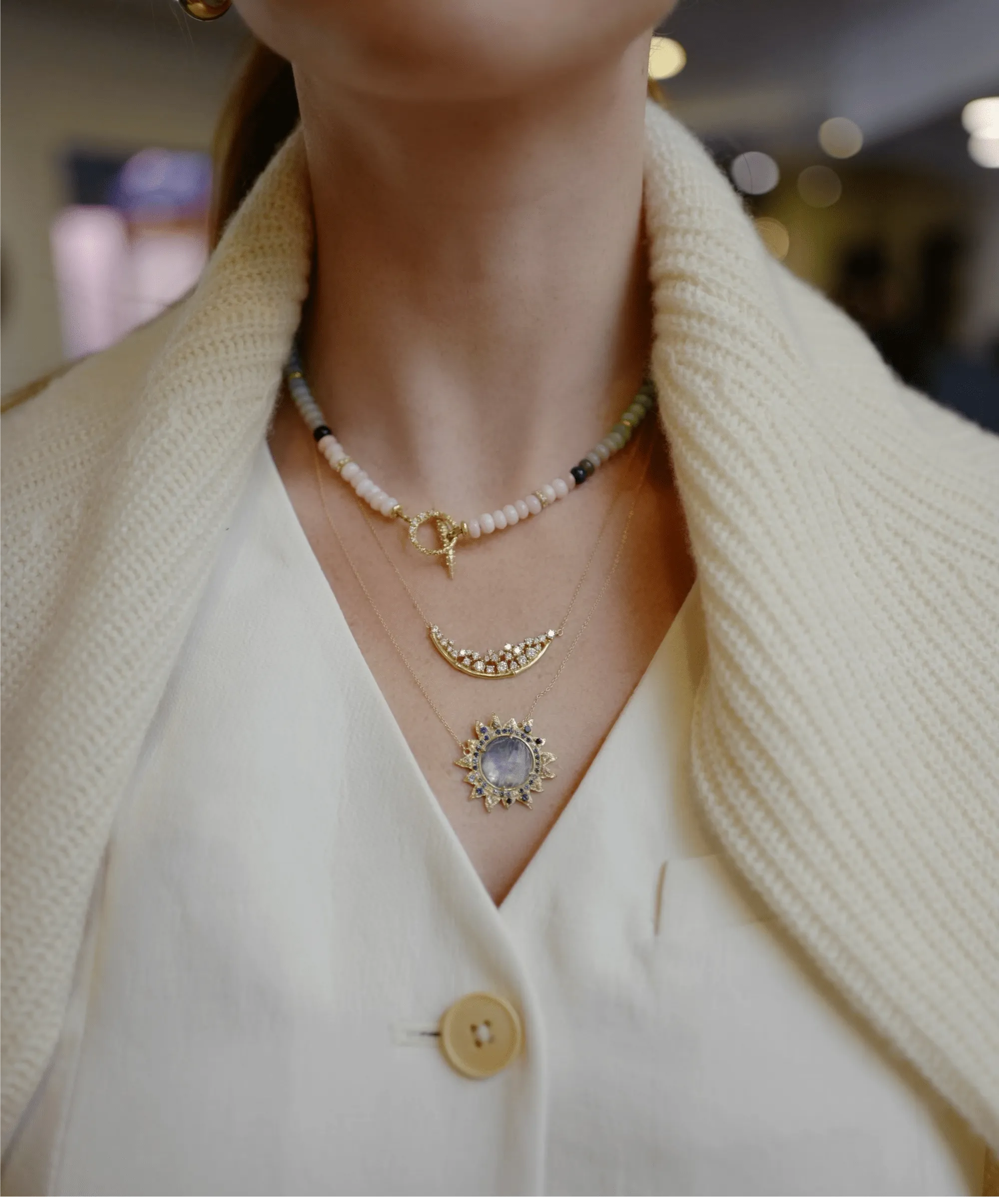 Double Diamond Moon Necklace