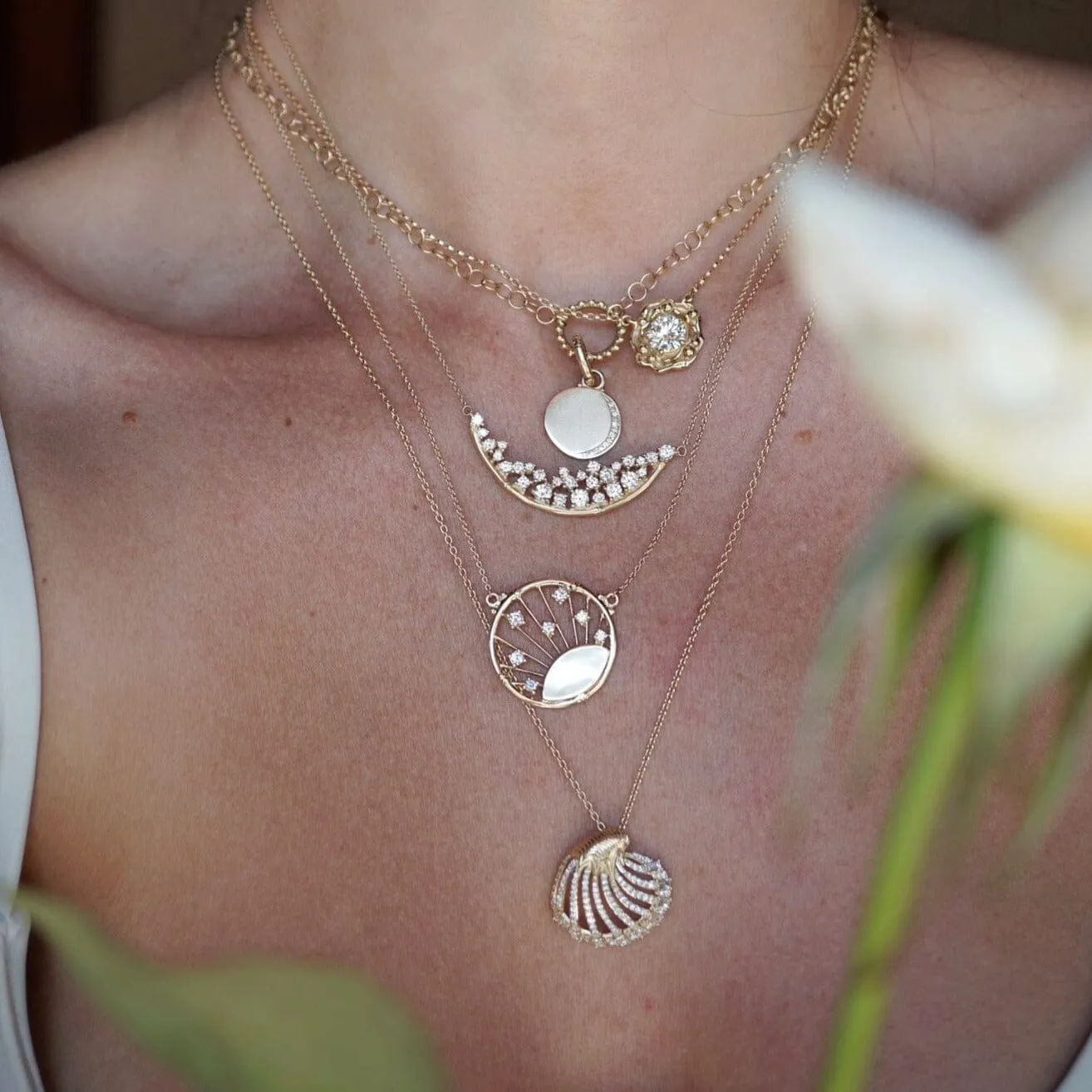 Double Diamond Moon Necklace