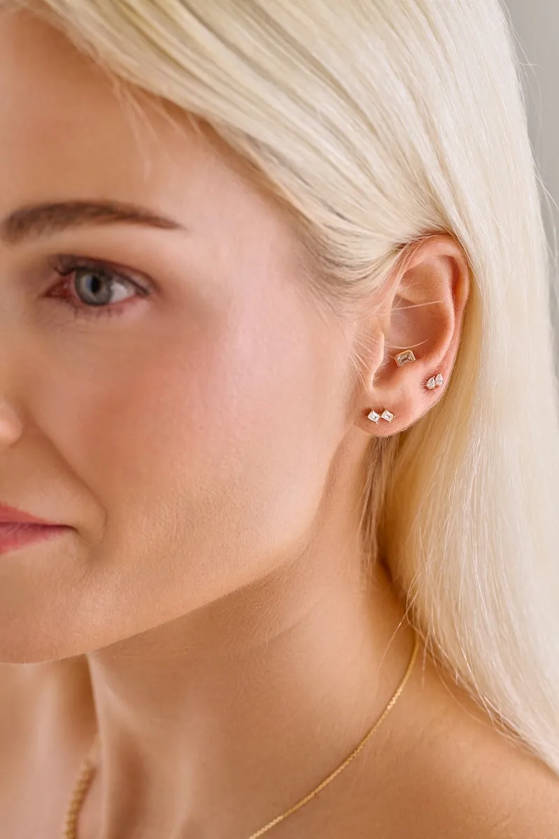 Double Emerald Cut Diamond Studs