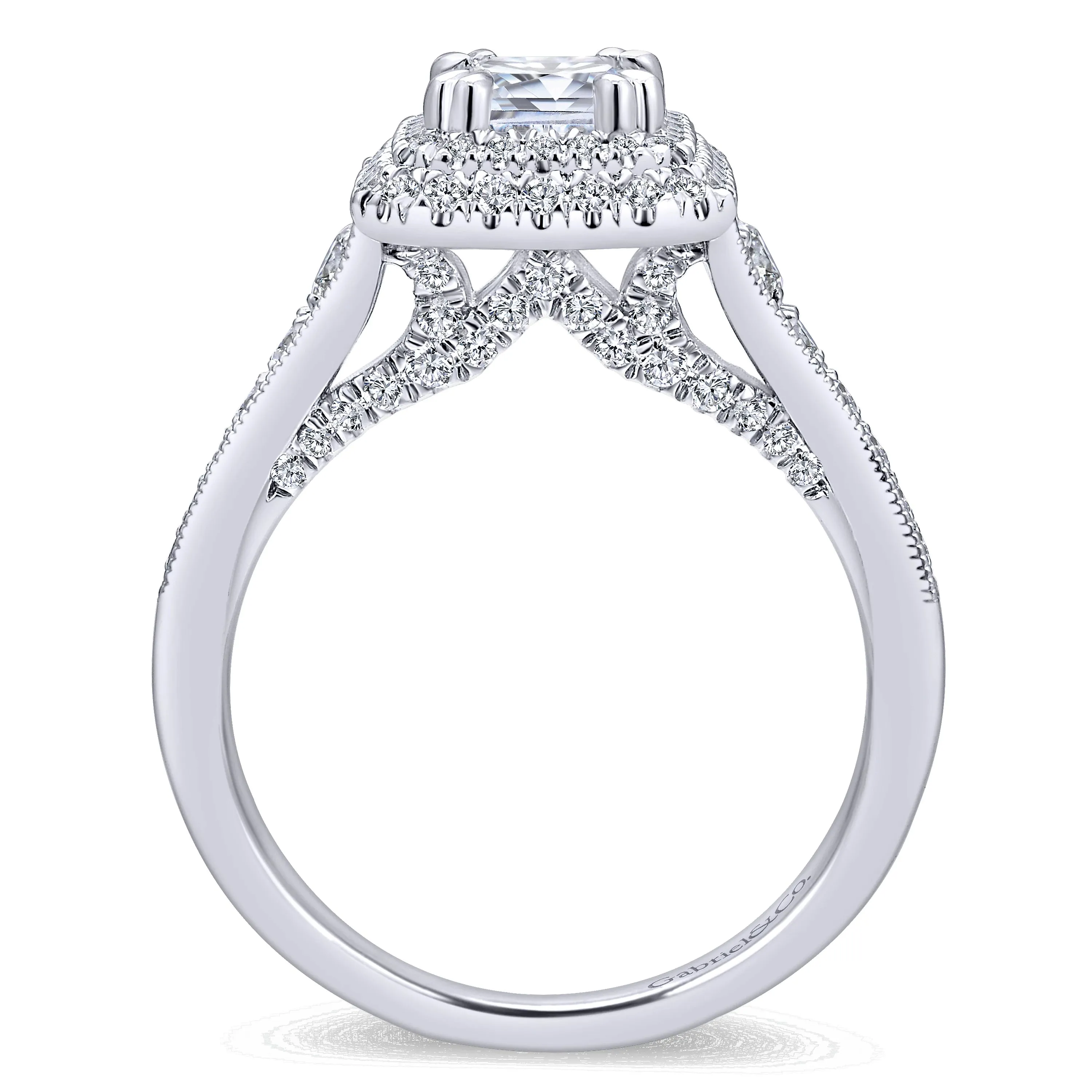 Double Halo Emerald Cut Diamond Engagement Mounting