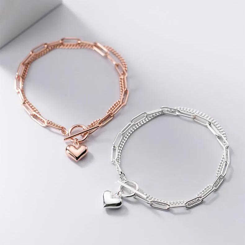 Double Layer Chain Heart Love Bracelet