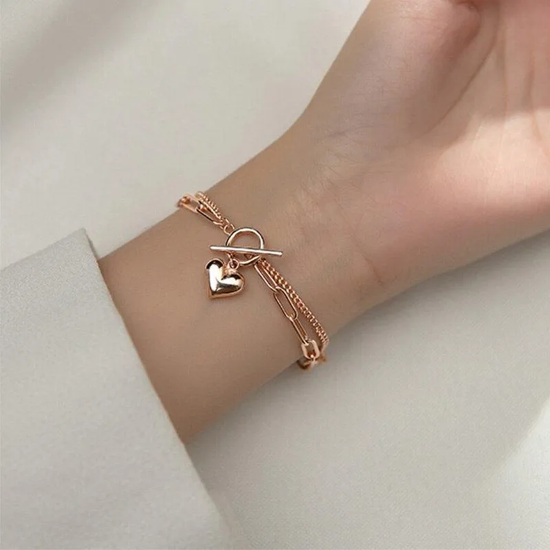 Double Layer Chain Heart Love Bracelet