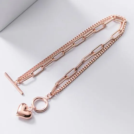 Double Layer Chain Heart Love Bracelet