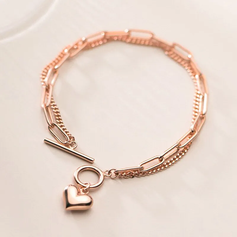 Double Layer Chain Heart Love Bracelet
