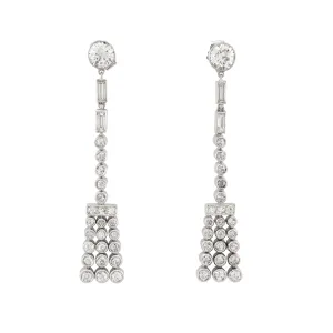 Dramatic Art Deco 3.05ctw European Cut Diamond Dangle Earrings in Platinum