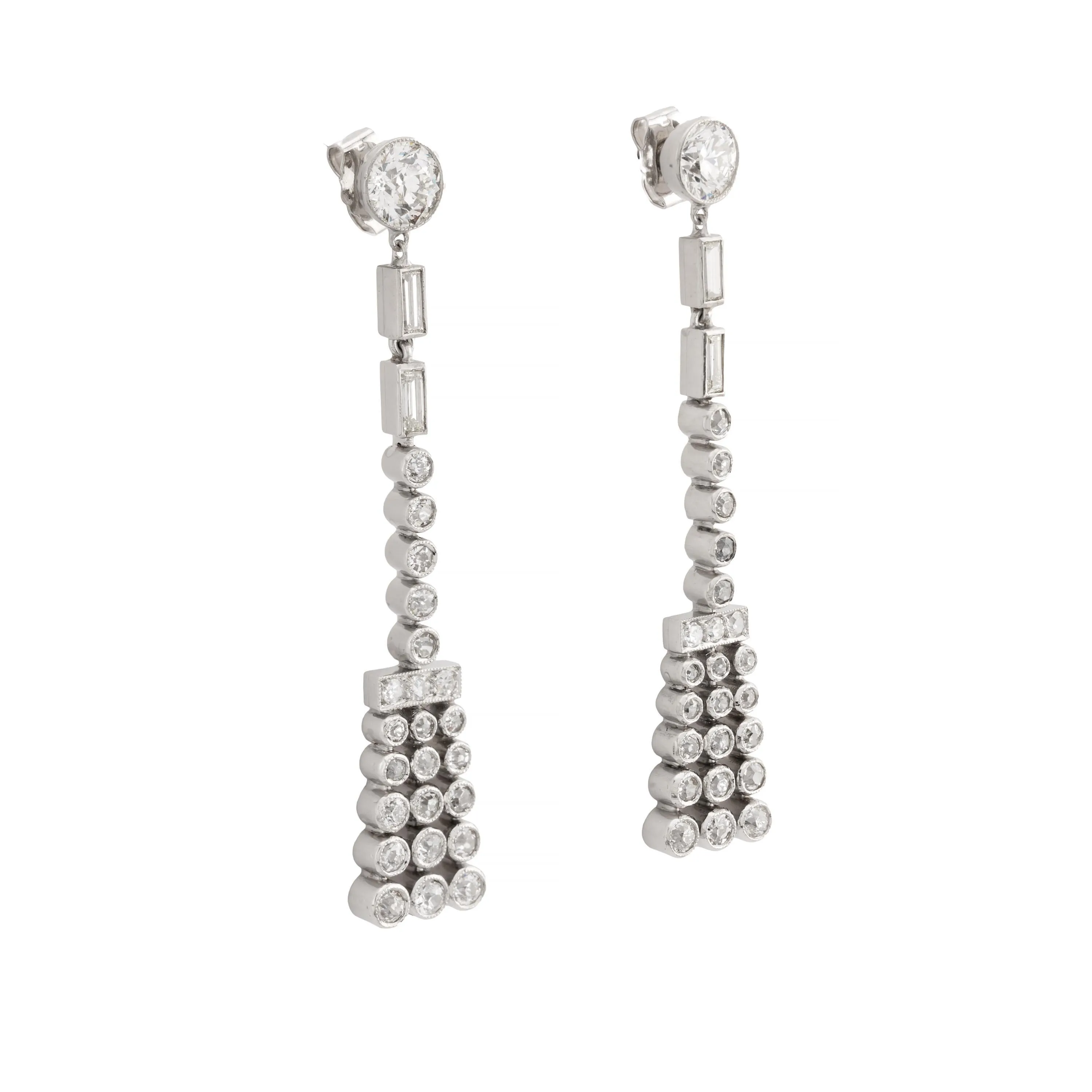 Dramatic Art Deco 3.05ctw European Cut Diamond Dangle Earrings in Platinum