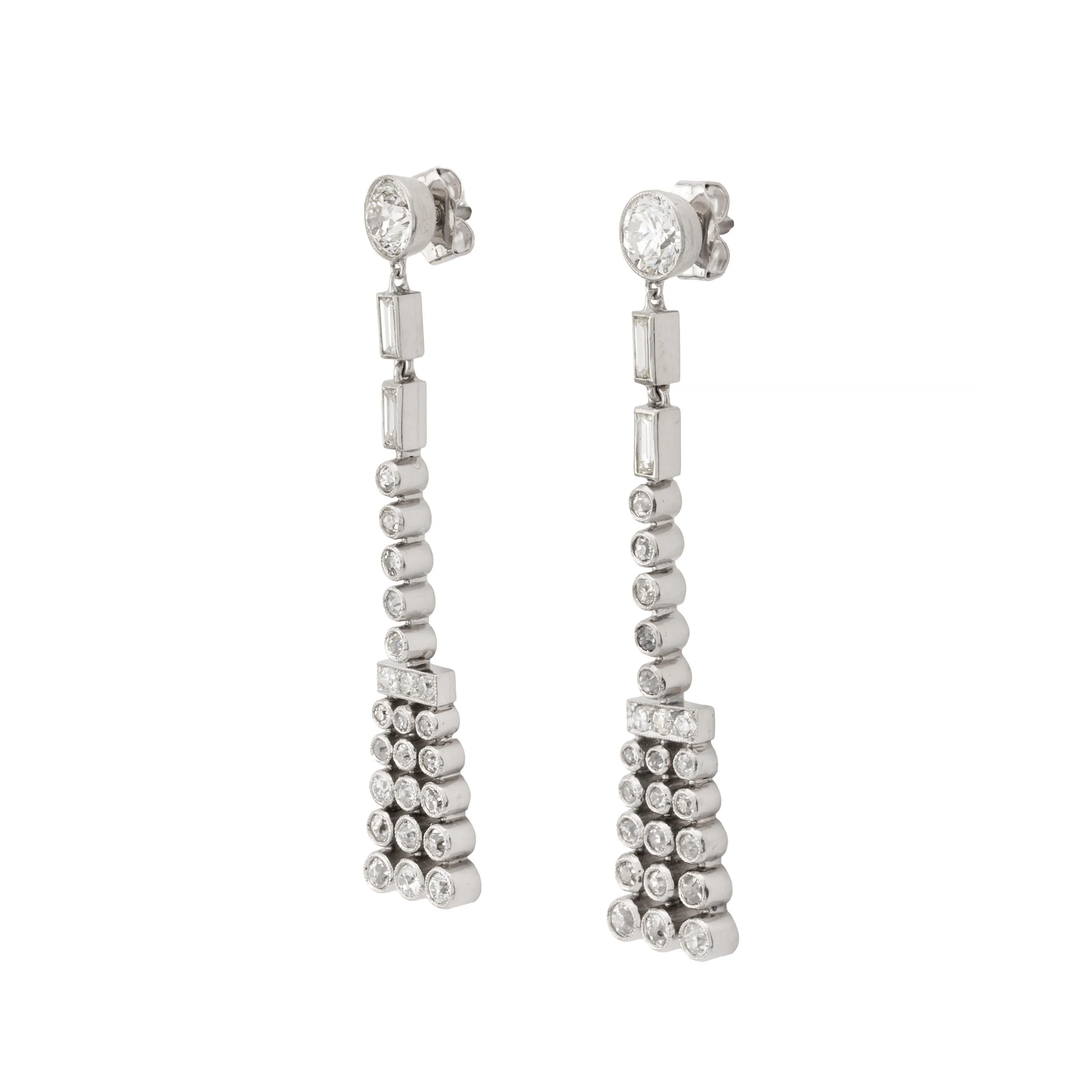 Dramatic Art Deco 3.05ctw European Cut Diamond Dangle Earrings in Platinum