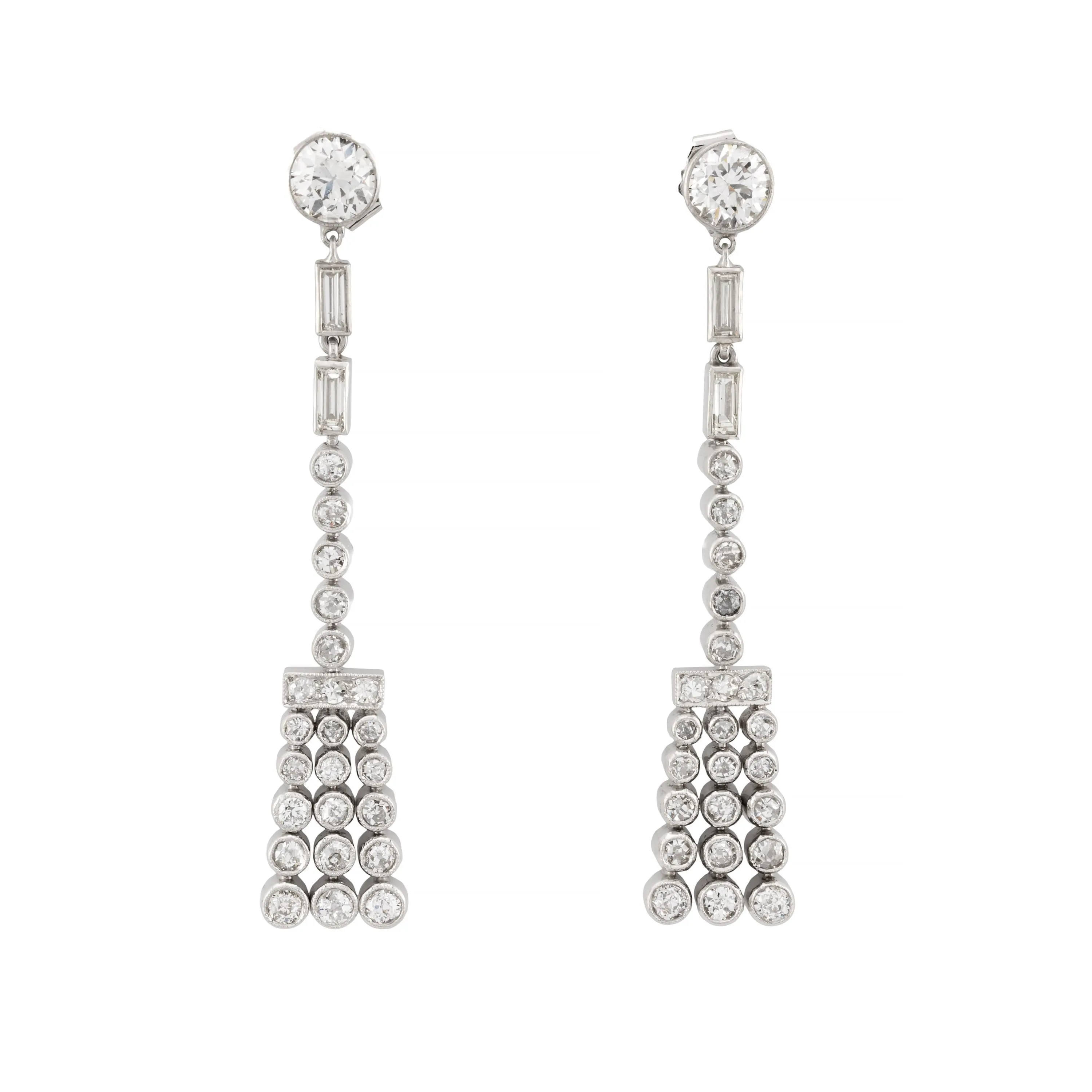 Dramatic Art Deco 3.05ctw European Cut Diamond Dangle Earrings in Platinum