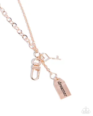 Dreamy Direction - Rose Gold - Heart Key "DREAMER" Inspirational Paparazzi Lanyard Necklace
