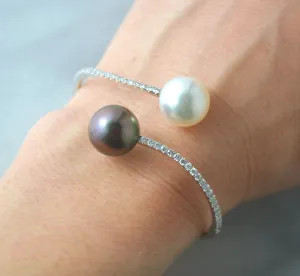 DSL 18k White Gold South Sea & Tahitian Pearl Bangle