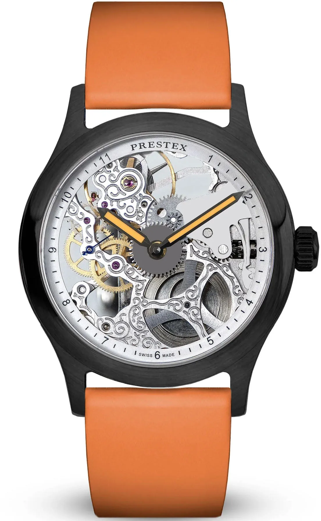 Duckworth Prestex Skeleton PVD Orange Hands Watch