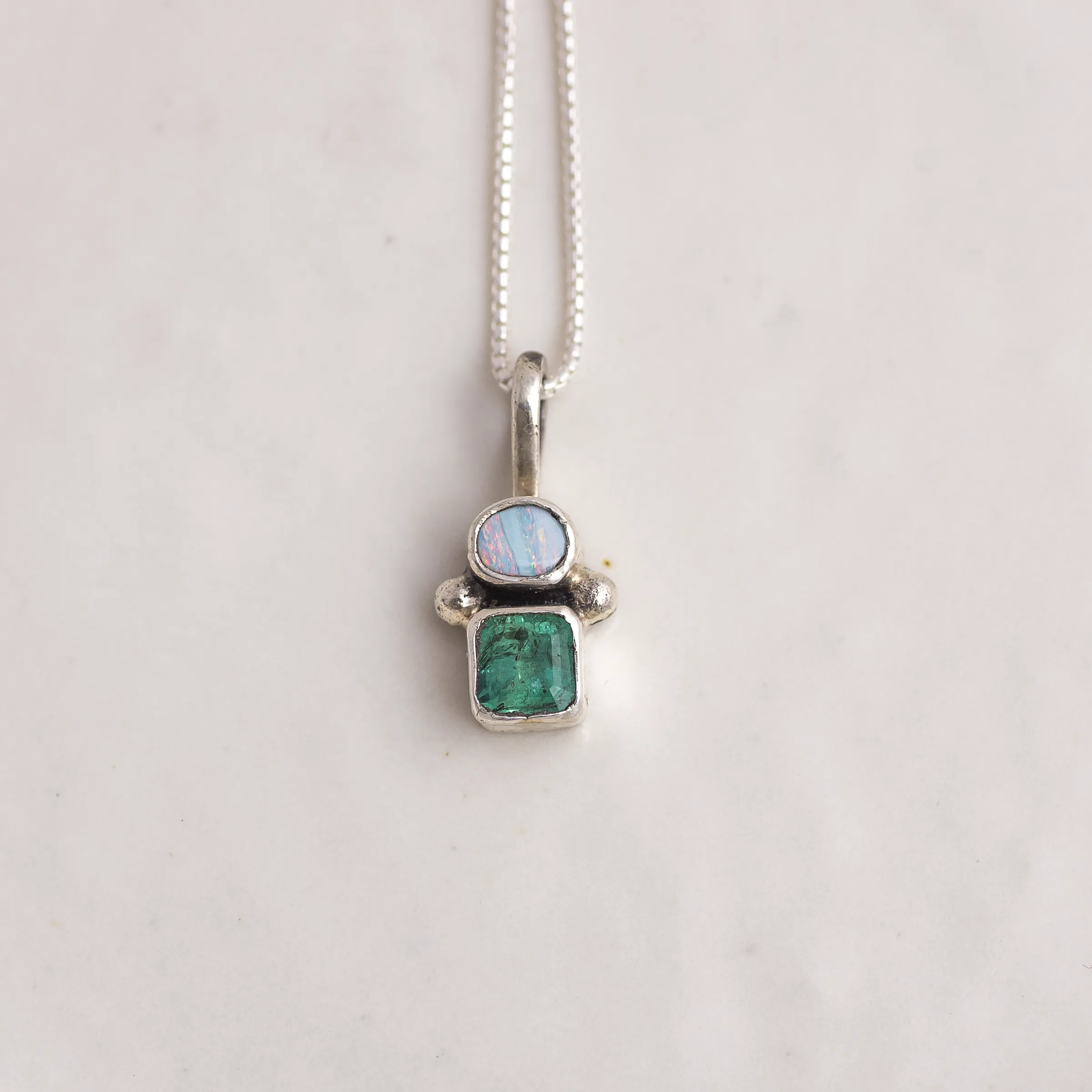 Duo Charm ◇ Australian Opal   Faceted Emerald