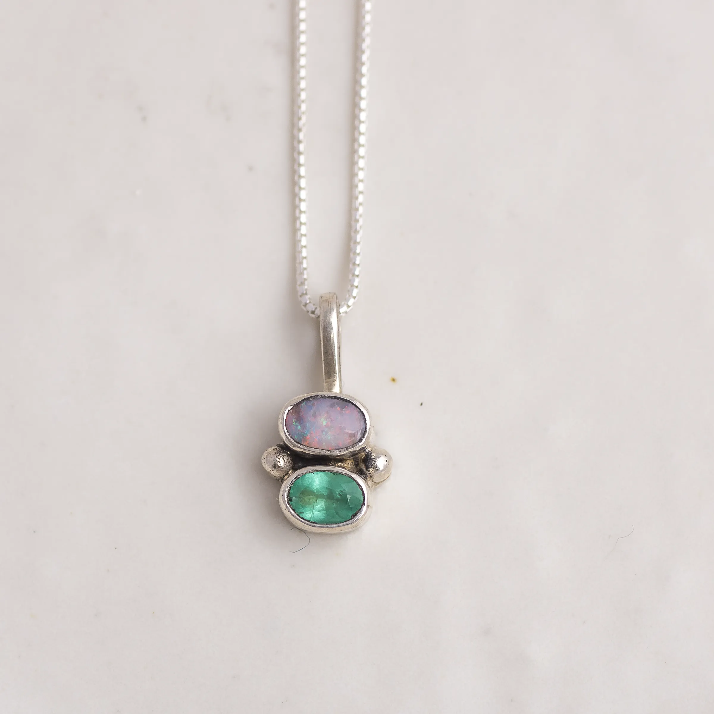 Duo Charm ◇ Australian Opal   Faceted Emerald
