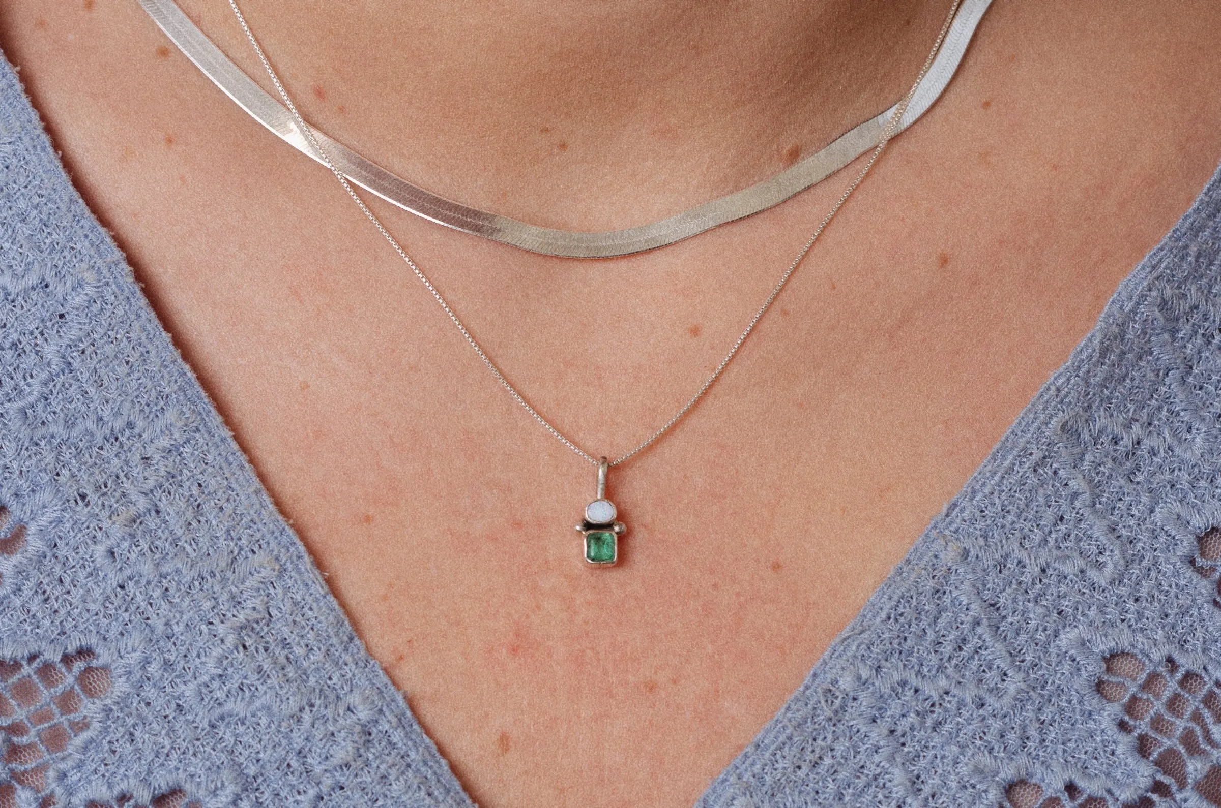Duo Charm ◇ Australian Opal   Faceted Emerald