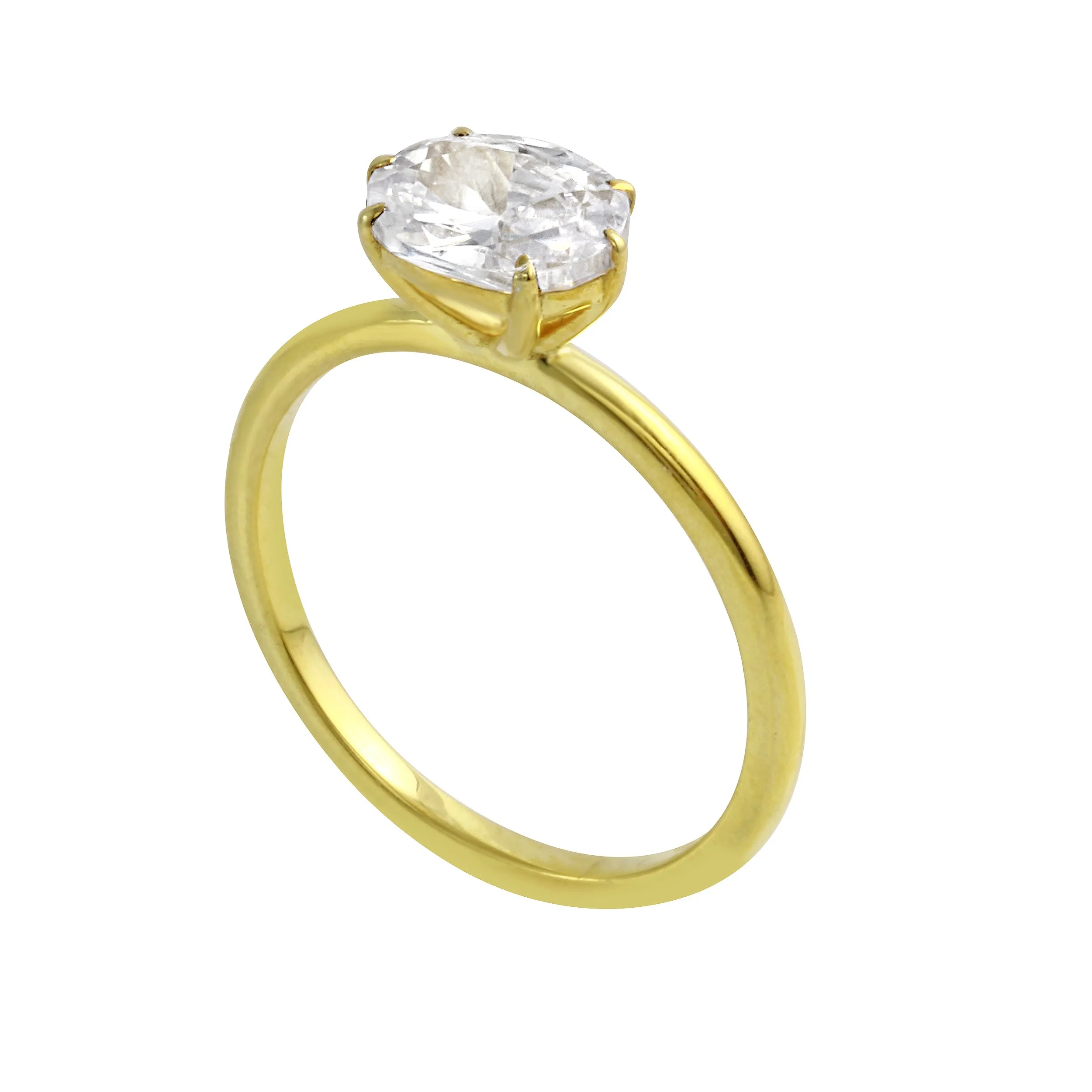 East-West Oval Diamond Six Prong Solitaire Engagement Ring