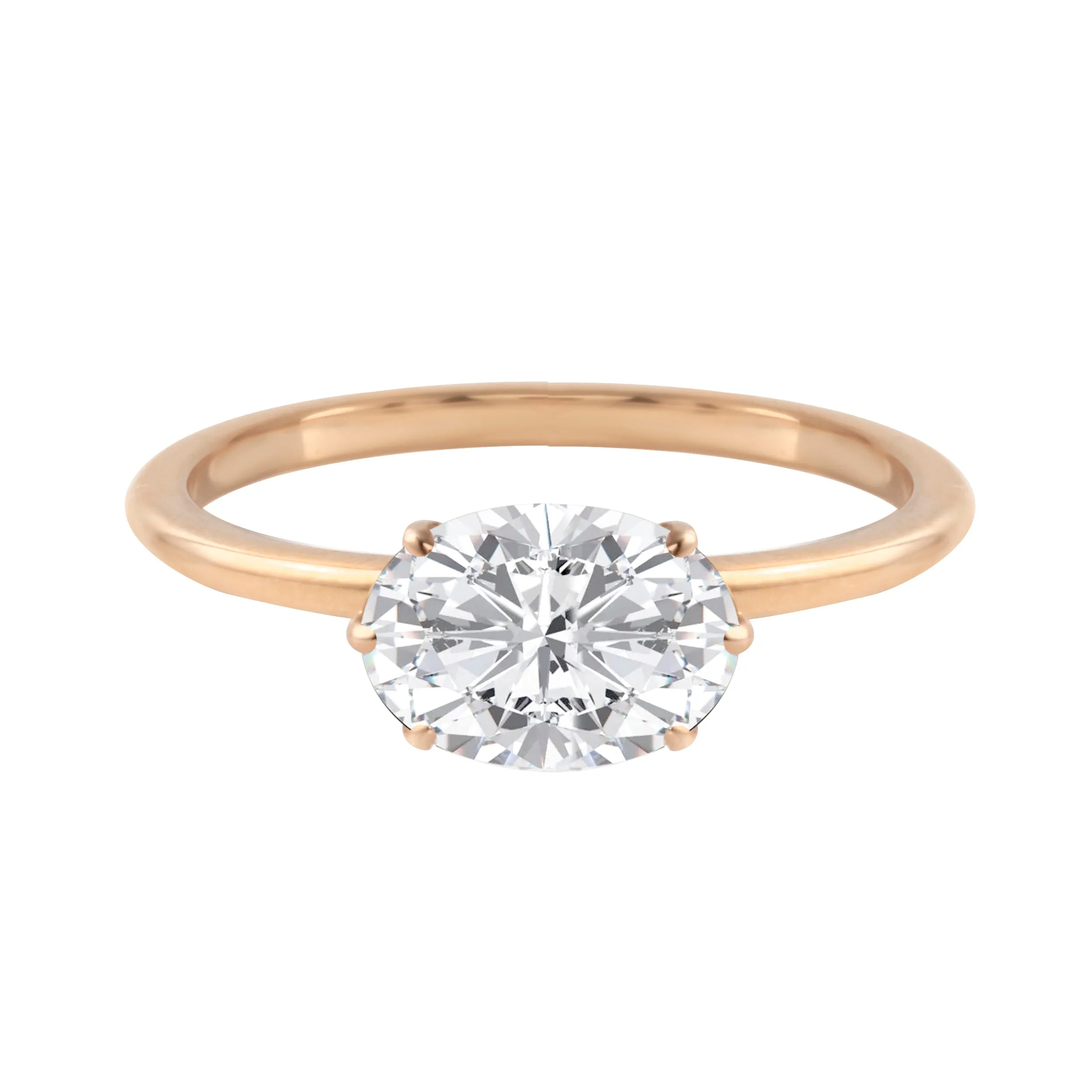 East-West Oval Diamond Six Prong Solitaire Engagement Ring
