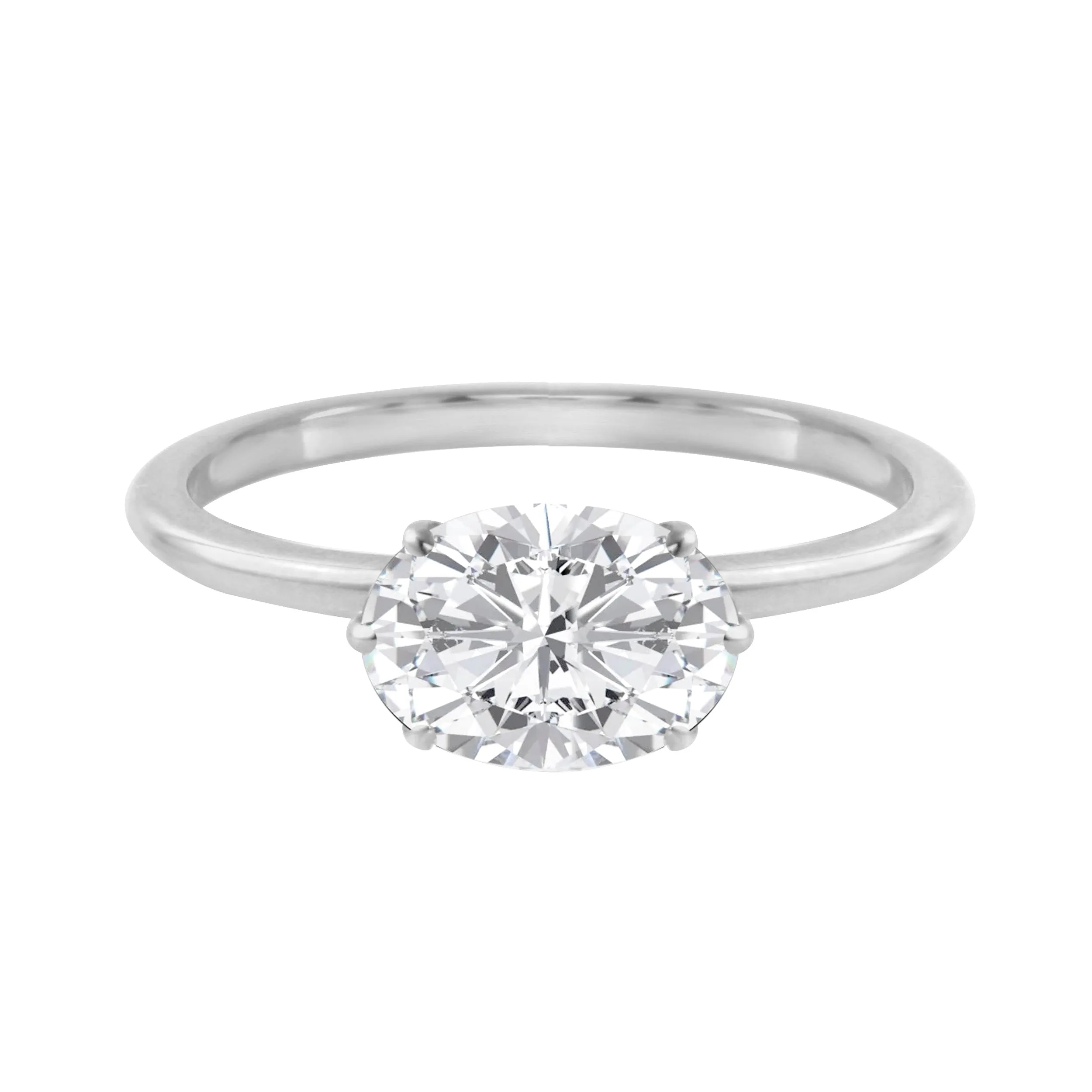 East-West Oval Diamond Six Prong Solitaire Engagement Ring