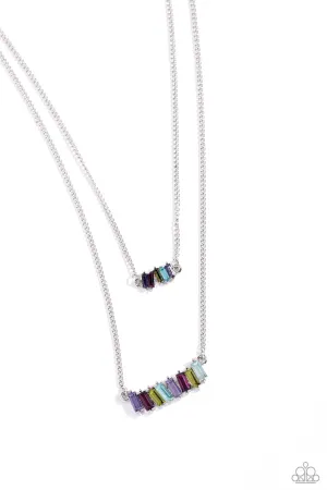 Easygoing Emeralds - Multi - Colored Emerald Cut Gem Tiered Paparazzi Short Necklace