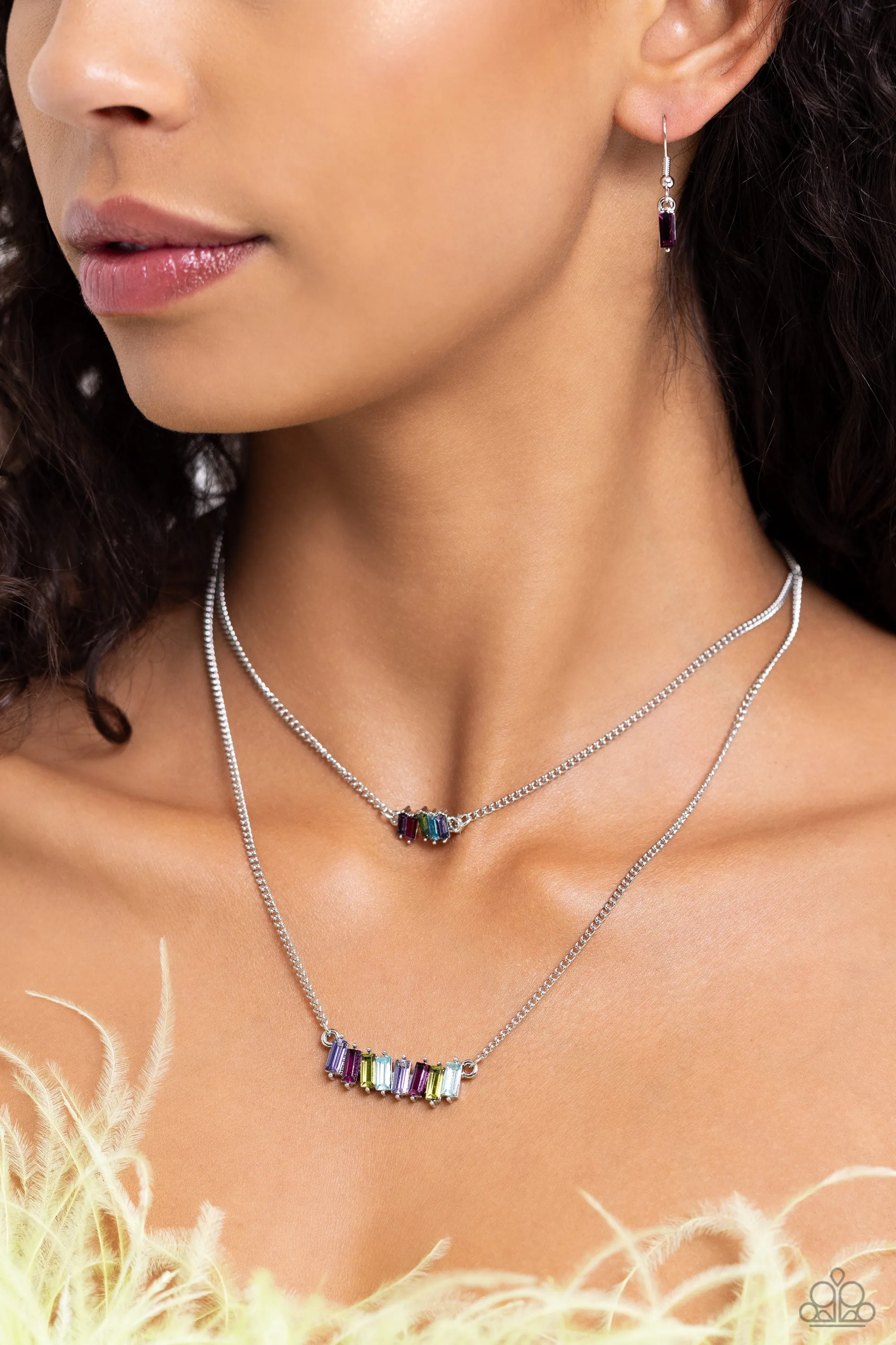 Easygoing Emeralds - Multi - Colored Emerald Cut Gem Tiered Paparazzi Short Necklace